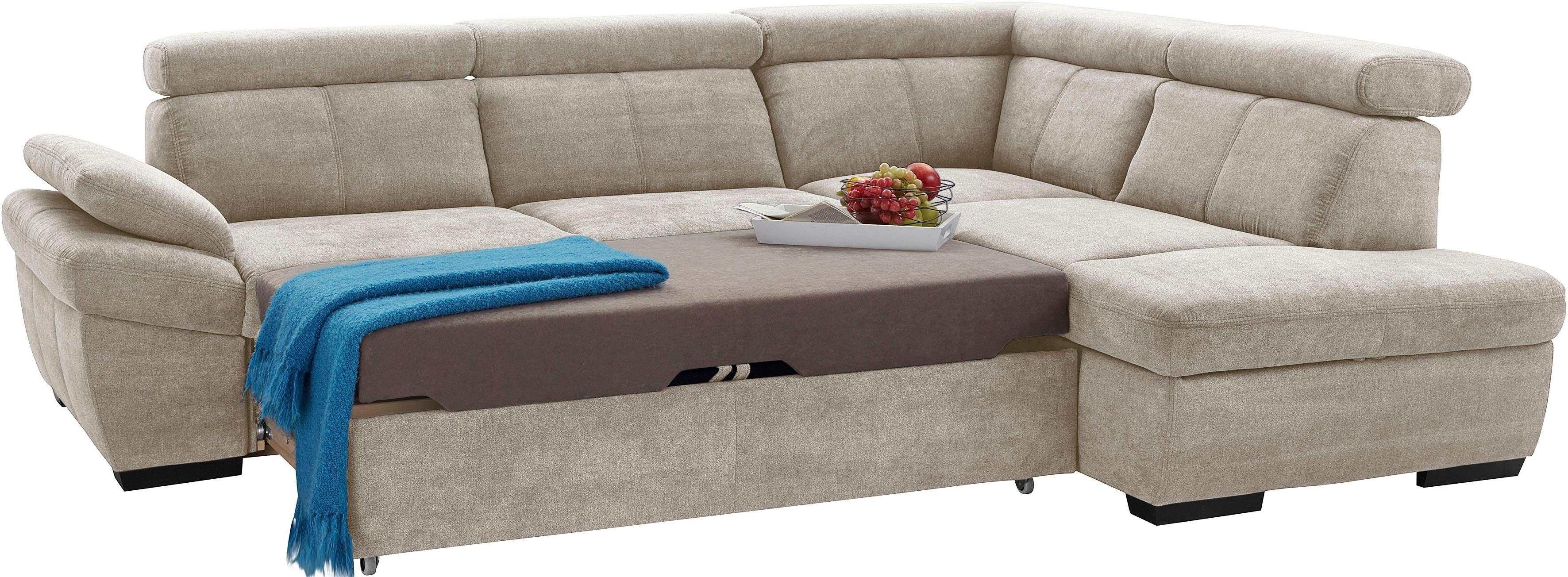 exxpo - sofa fashion Hoekbank Salerno, klassieke moderne functionele bank, hoog zitcomfort, L-vorm inclusief verstelbare hoofdsteun en armleuning, naar keuze met slaapfunctie