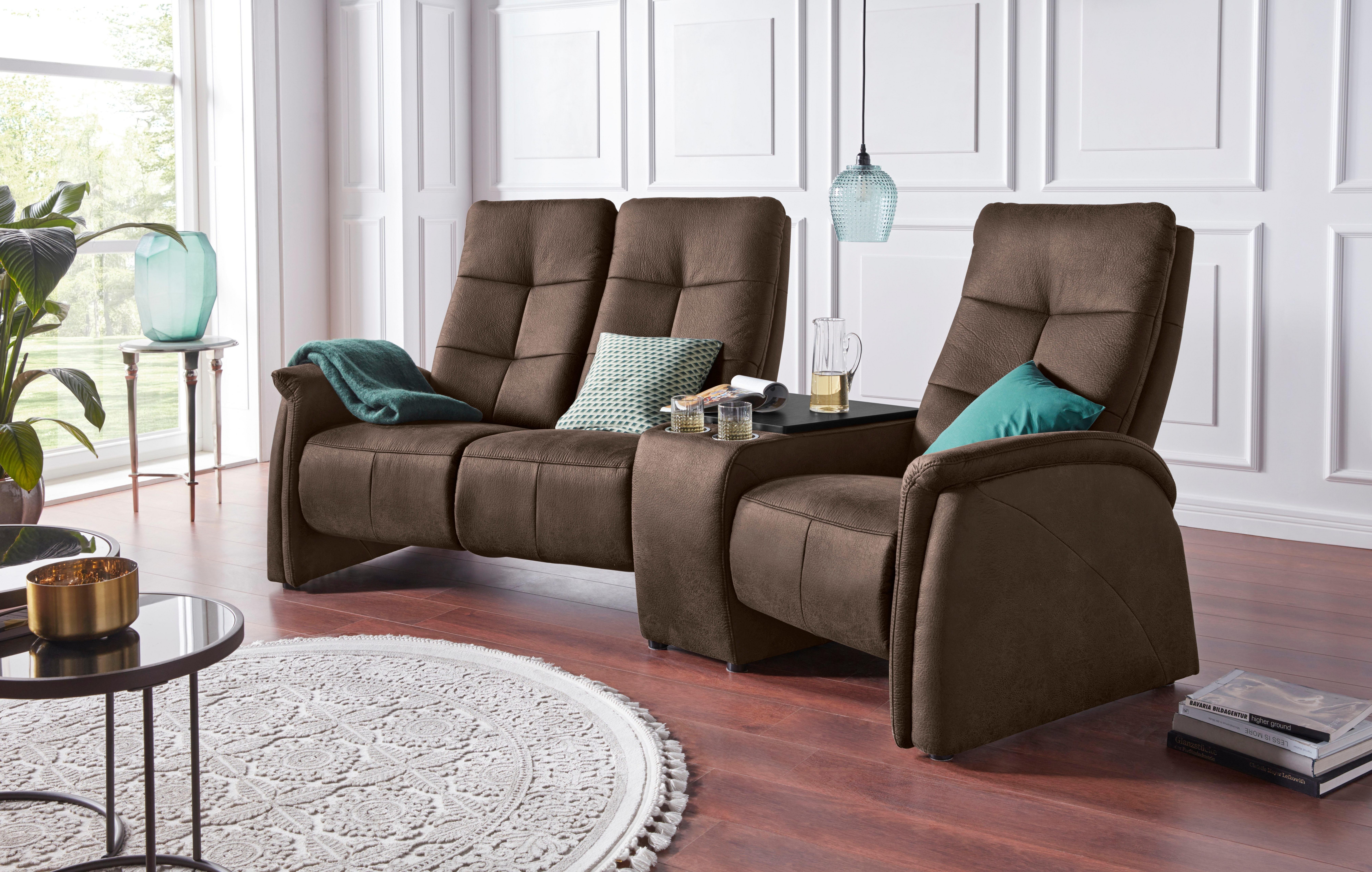 exxpo - sofa fashion 3-zitsbank Tivoli, bioscoopsofa met relaxfunctie, met bijzettafel en opbergruimte bruin, 3-zitsbanken, 258 cm