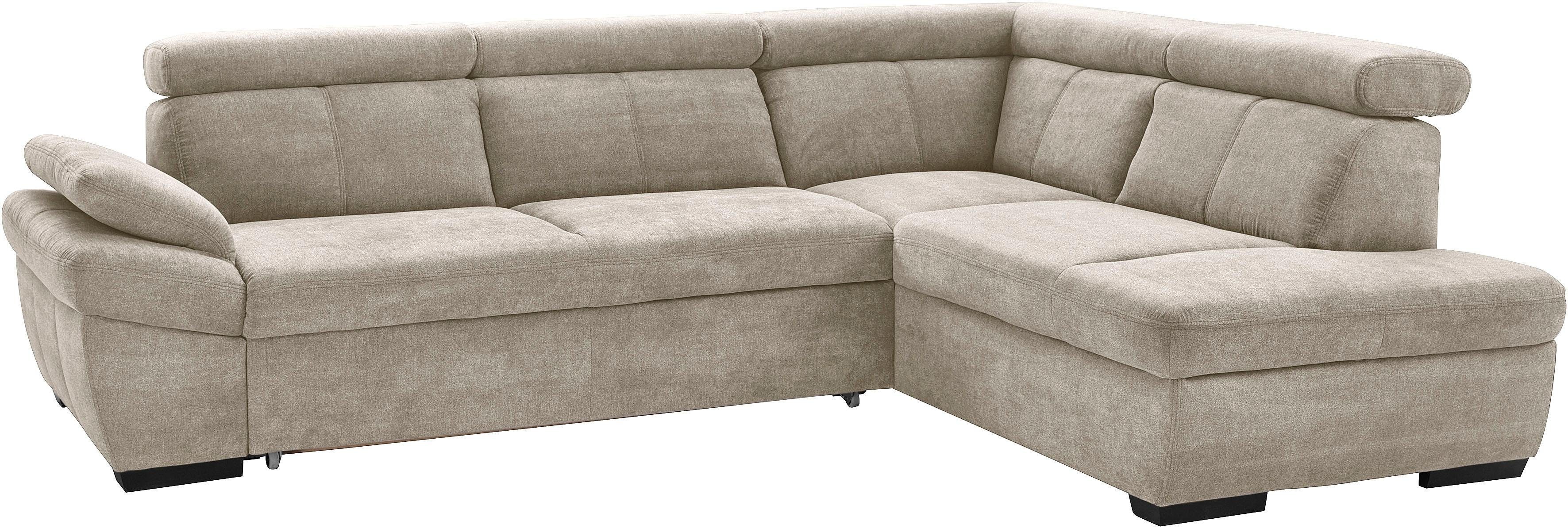 exxpo - sofa fashion Hoekbank Salerno, klassieke moderne functionele bank, hoog zitcomfort, L-vorm inclusief verstelbare hoofdsteun en armleuning, naar keuze met slaapfunctie