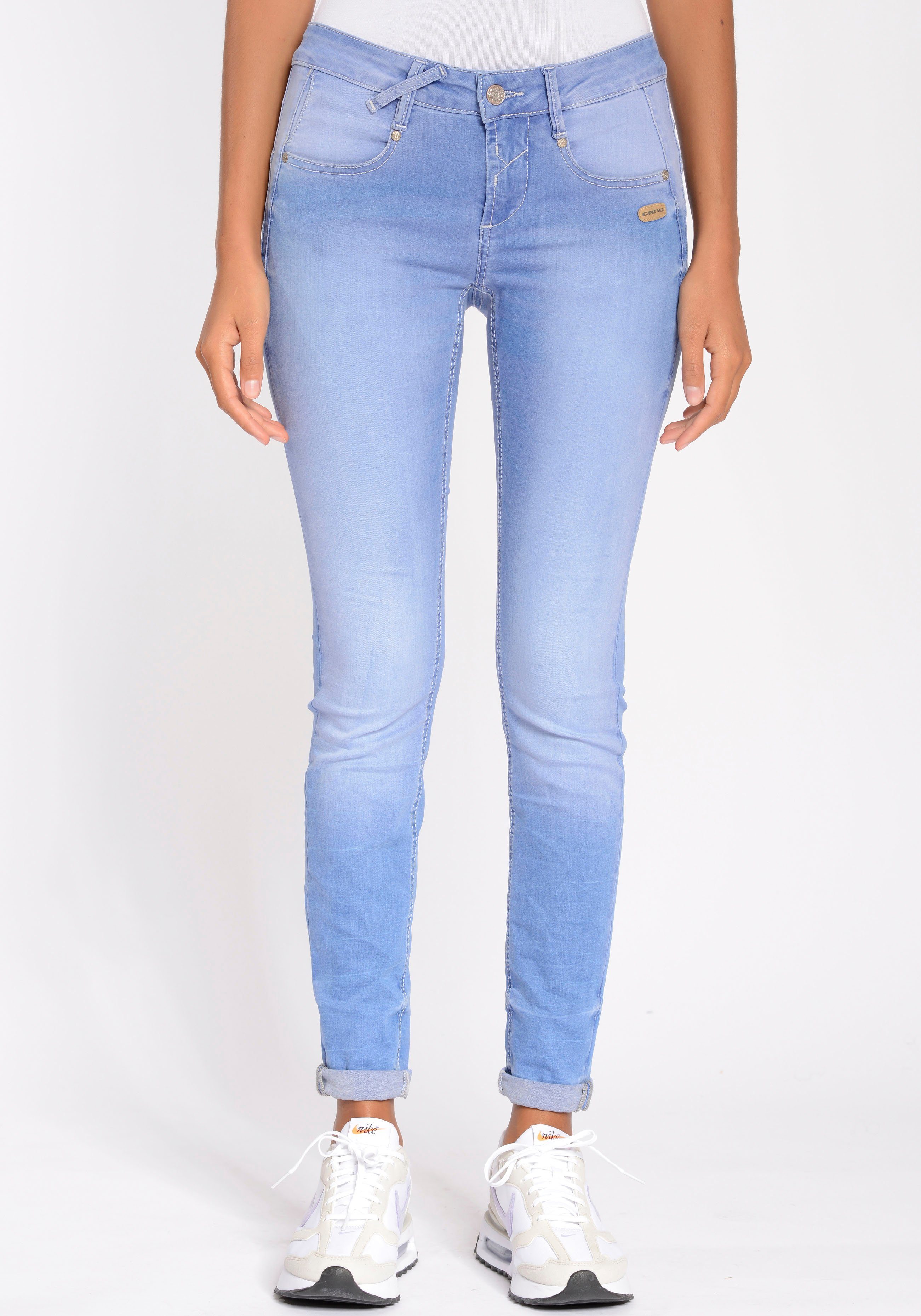 GANG Skinny fit jeans 94Nele met stretch en driehoekige inzetstukken aan de zijkanten