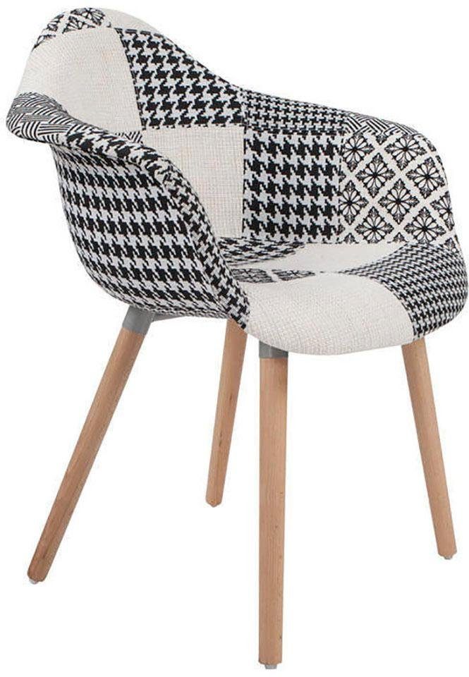 Kayoom Stoel Dave 110 2-delige set Multi, comfortabele stoel met patchworkpatroon stijlvol, elegant, elegante natuurlijk houten poten, aantrekkelijke kleurcombinatie (set, 2 stuks)