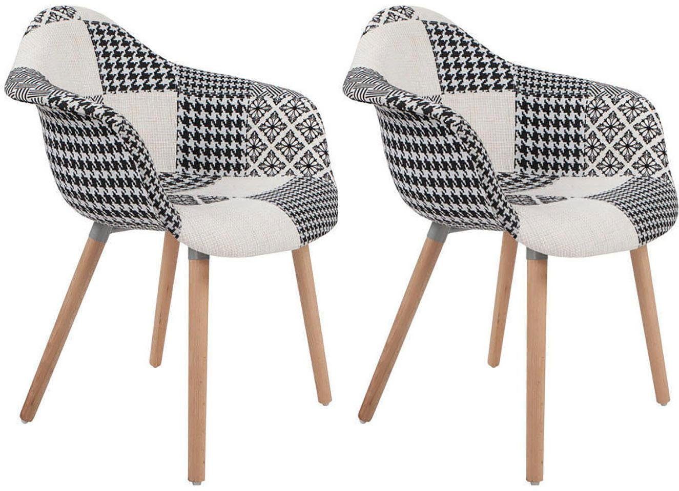 Kayoom Stoel Dave 110 2-delige set Multi, comfortabele stoel met patchworkpatroon stijlvol, elegant, elegante natuurlijk houten poten, aantrekkelijke kleurcombinatie (set, 2 stuks)