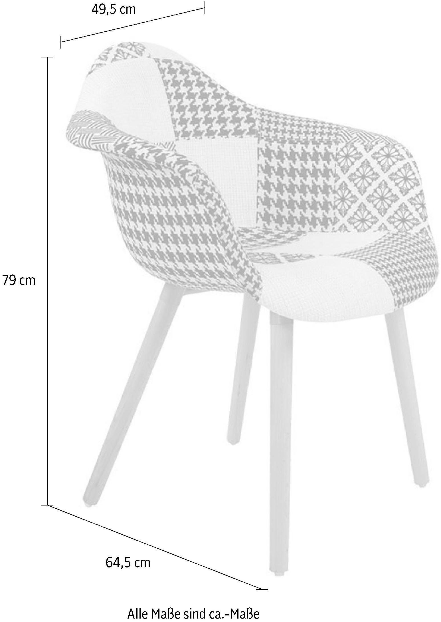Kayoom Stoel Dave 110 2-delige set Multi, comfortabele stoel met patchworkpatroon stijlvol, elegant, elegante natuurlijk houten poten, aantrekkelijke kleurcombinatie (set, 2 stuks)