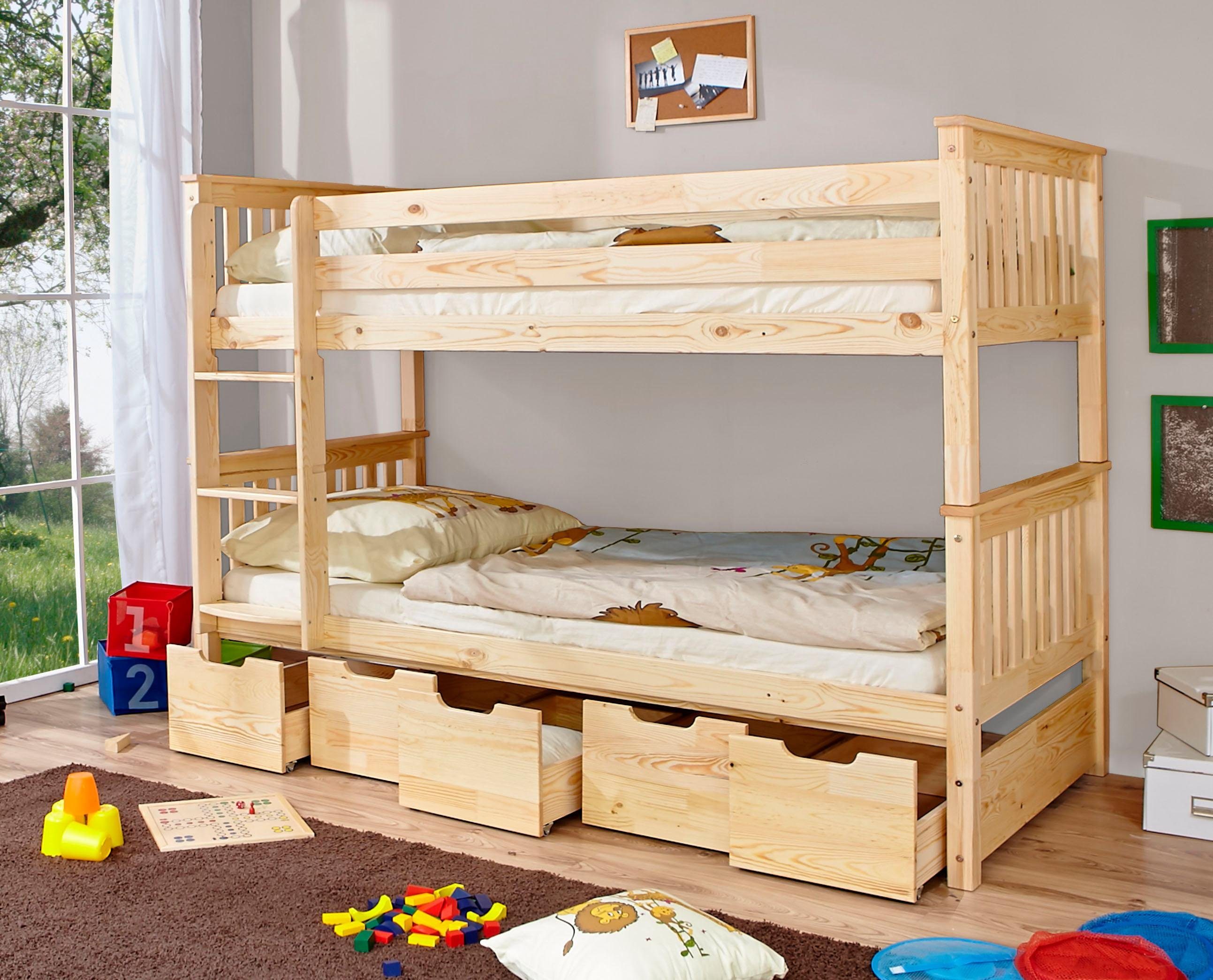 Ticaa Stapelbed Sammy met opbergruimte, om te bouwen tot 2 eenpersoonsbedden, lattenbodem, massief hout