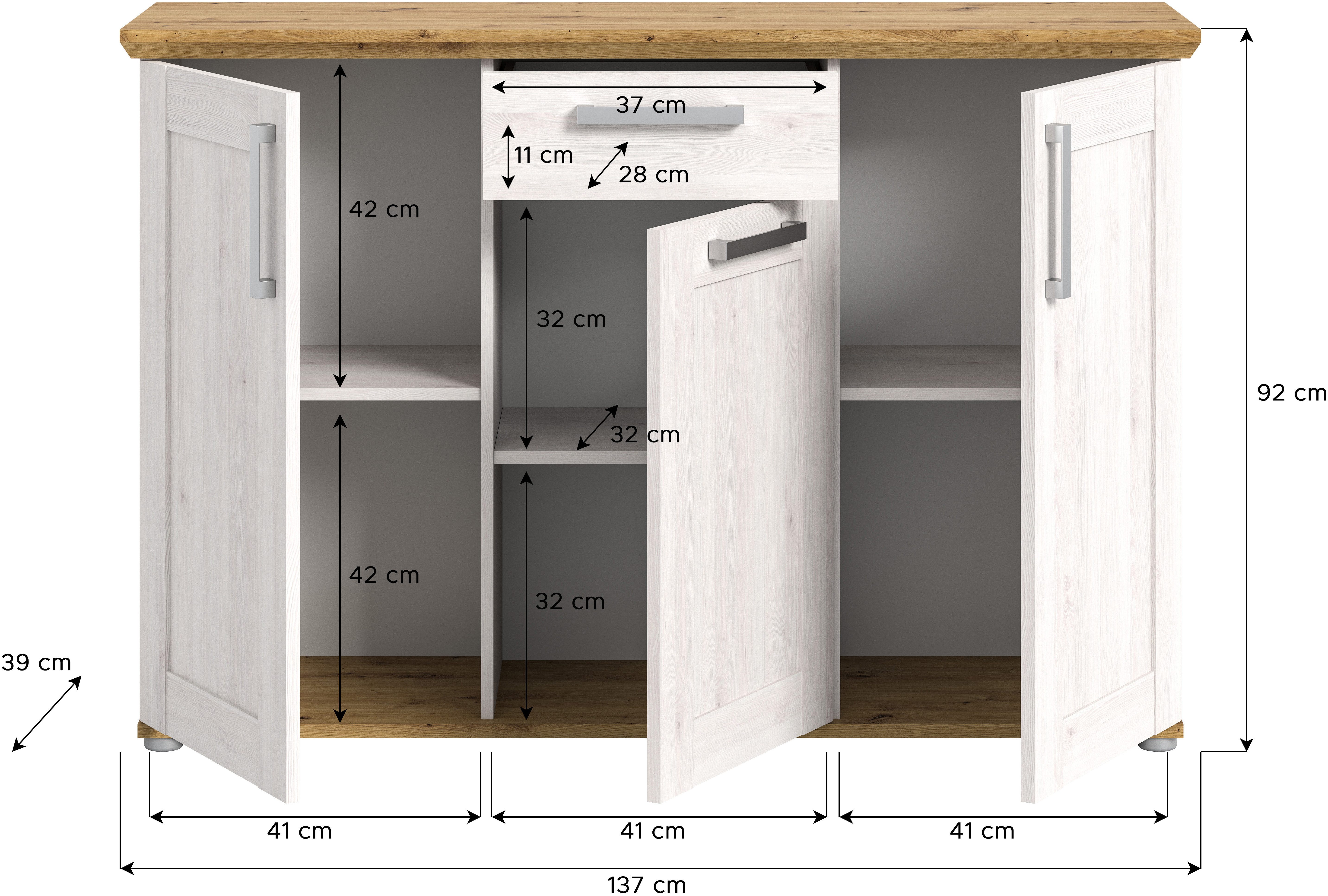 Home affaire Kast Cosenza, Breedte 137 cm, 3 Deuren, 1 Lade in landelijke stijl, dressoir, kast, sideboard