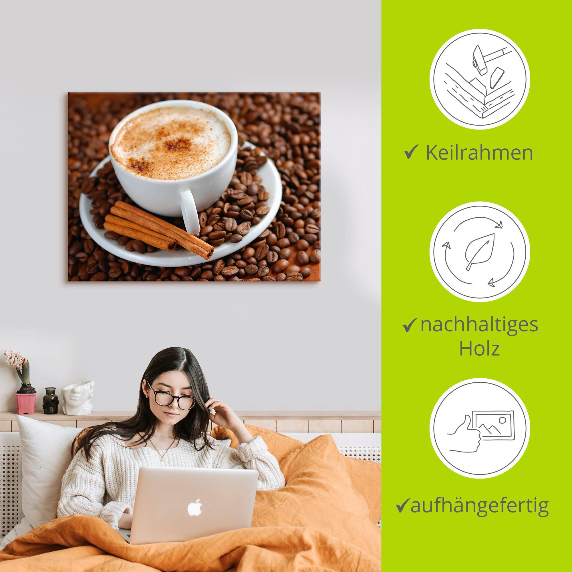 Artland Artprint Cappuccino - koffie als artprint van aluminium, artprint op linnen, muursticker, verschillende maten