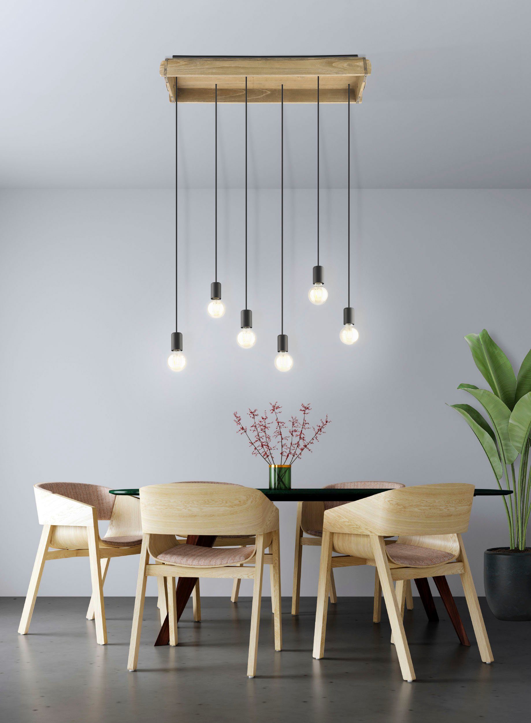 EGLO Hanglamp WOOTTON Hanglamp in bruin en zwart van hout, staal - excl. E27 - 40W (1 stuk)