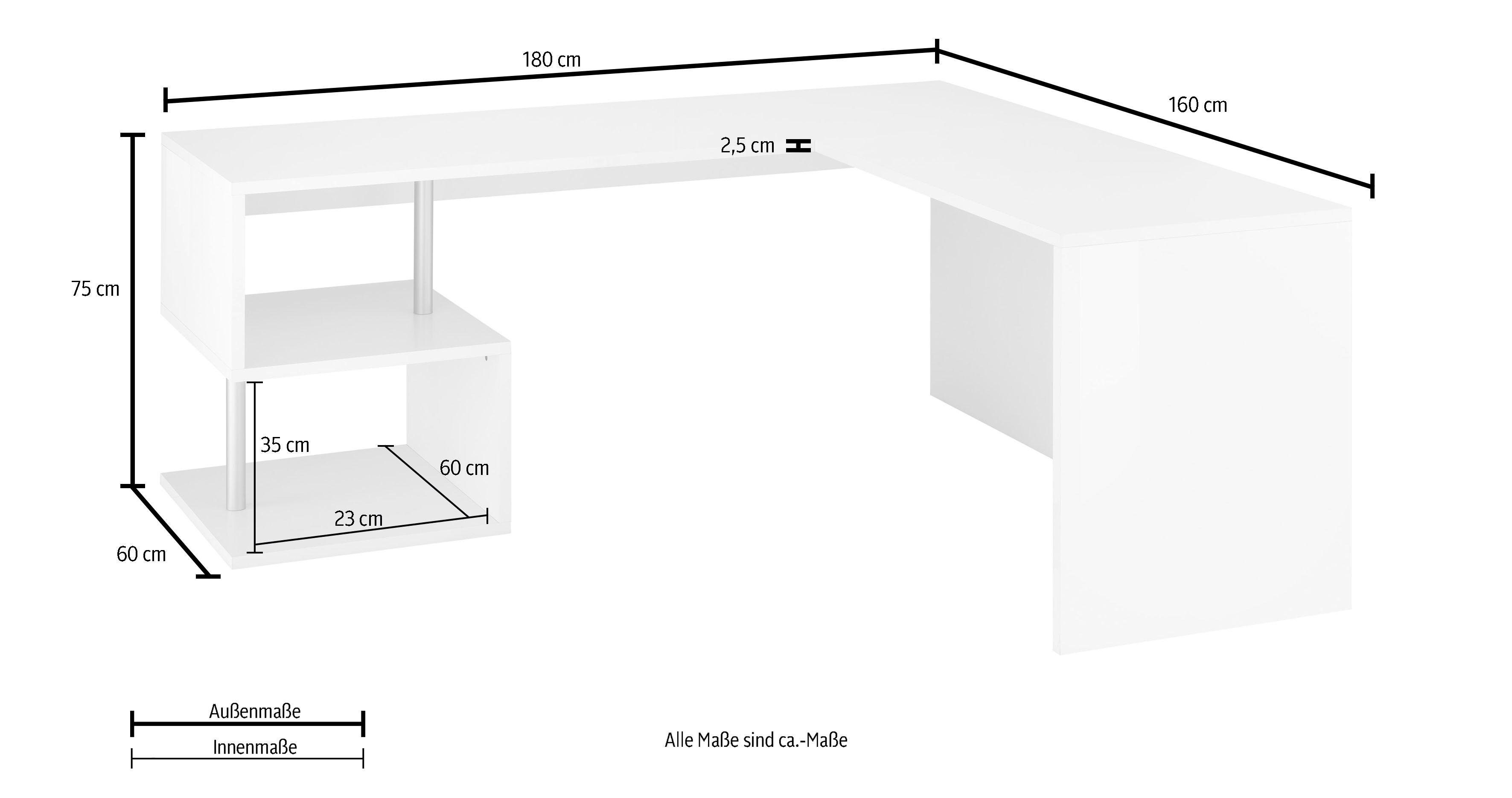 INOSIGN Hoekbureau Esse, Bureau in modern design met of zonder monitorsteun breedte 180/160 cm, made in italy