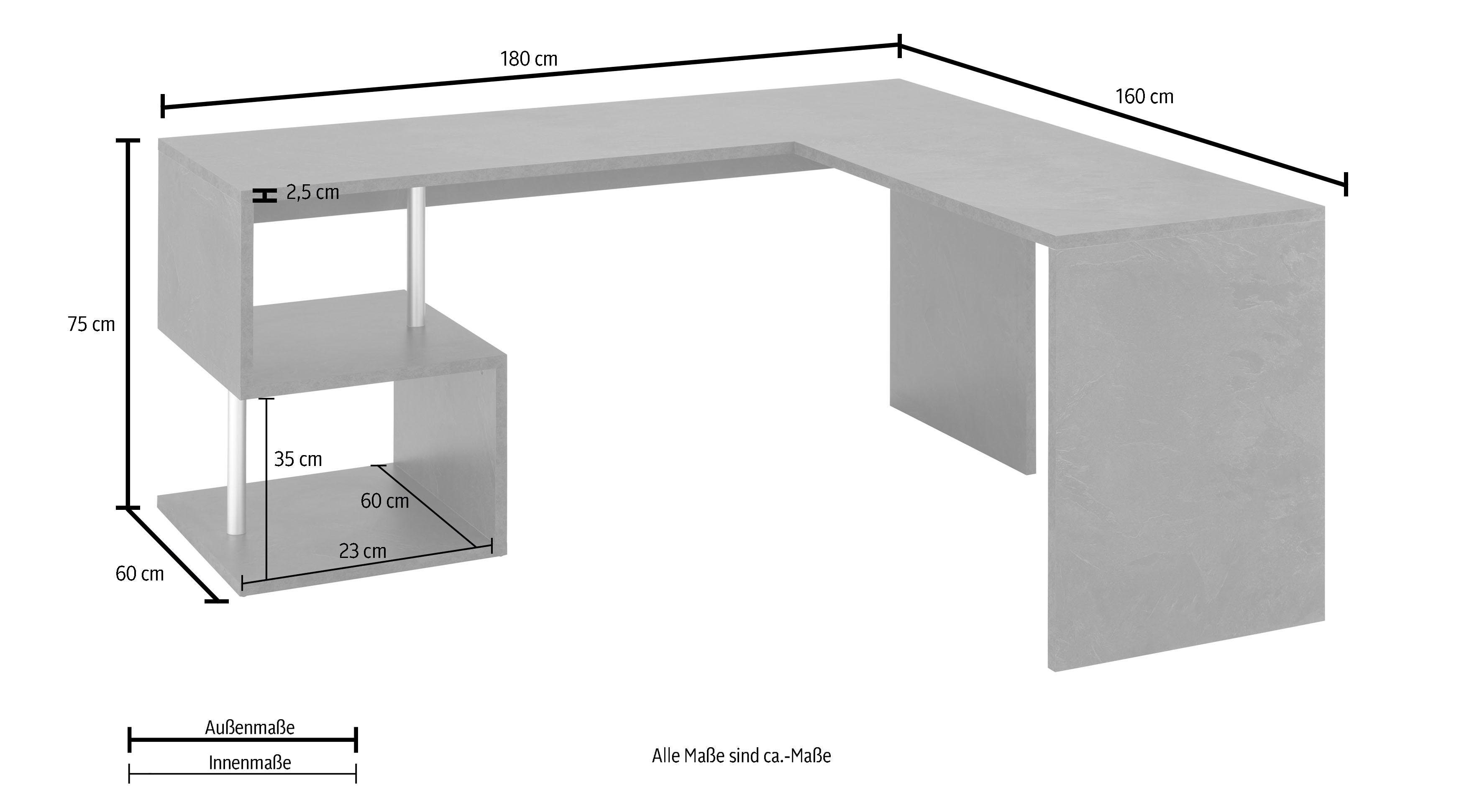 INOSIGN Hoekbureau Esse, Bureau in modern design met of zonder monitorsteun breedte 180/160 cm, made in italy