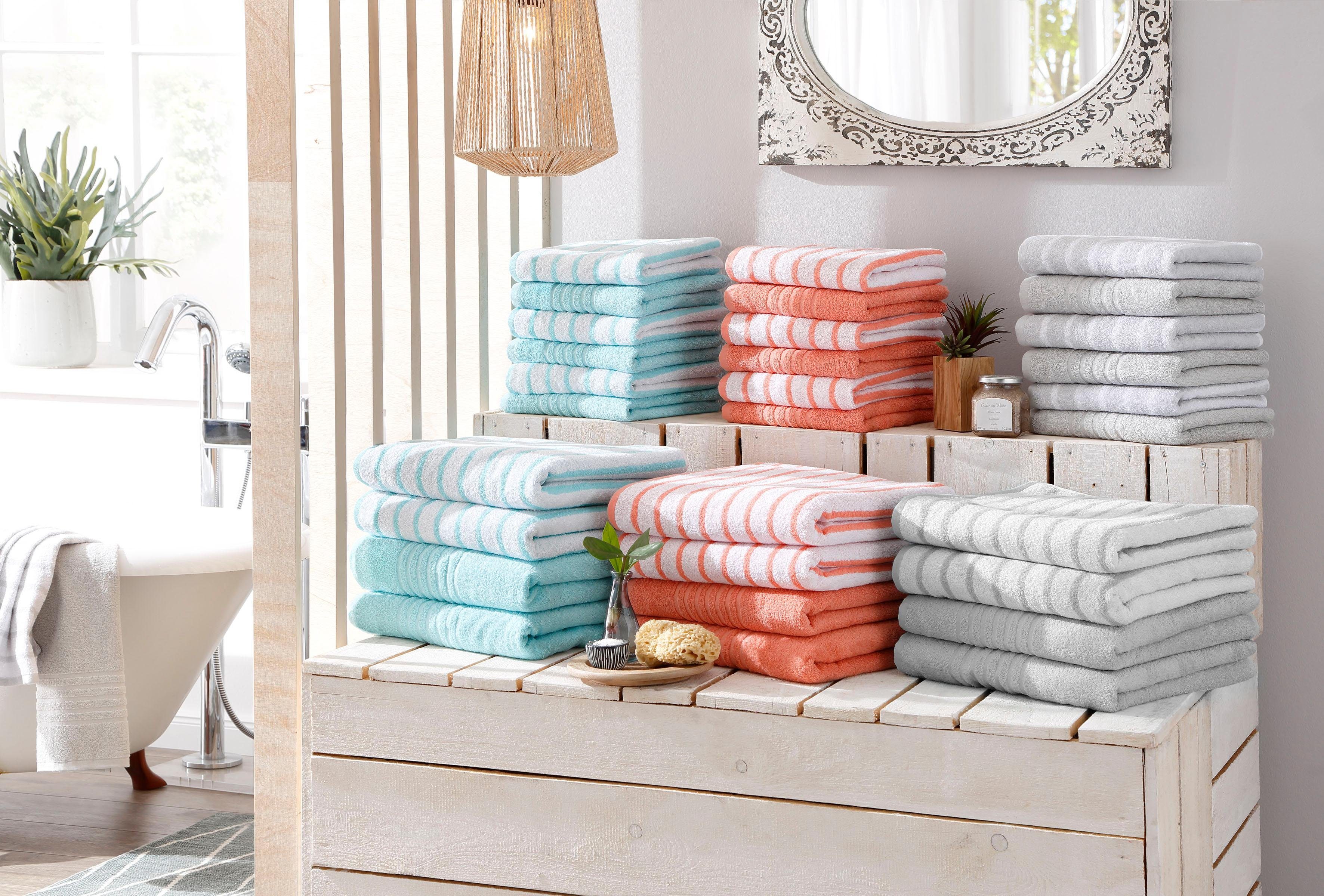 my home Handdoeken Finn in 6-delige set, uni- en gestreept design van 100% katoen (6 stuks)