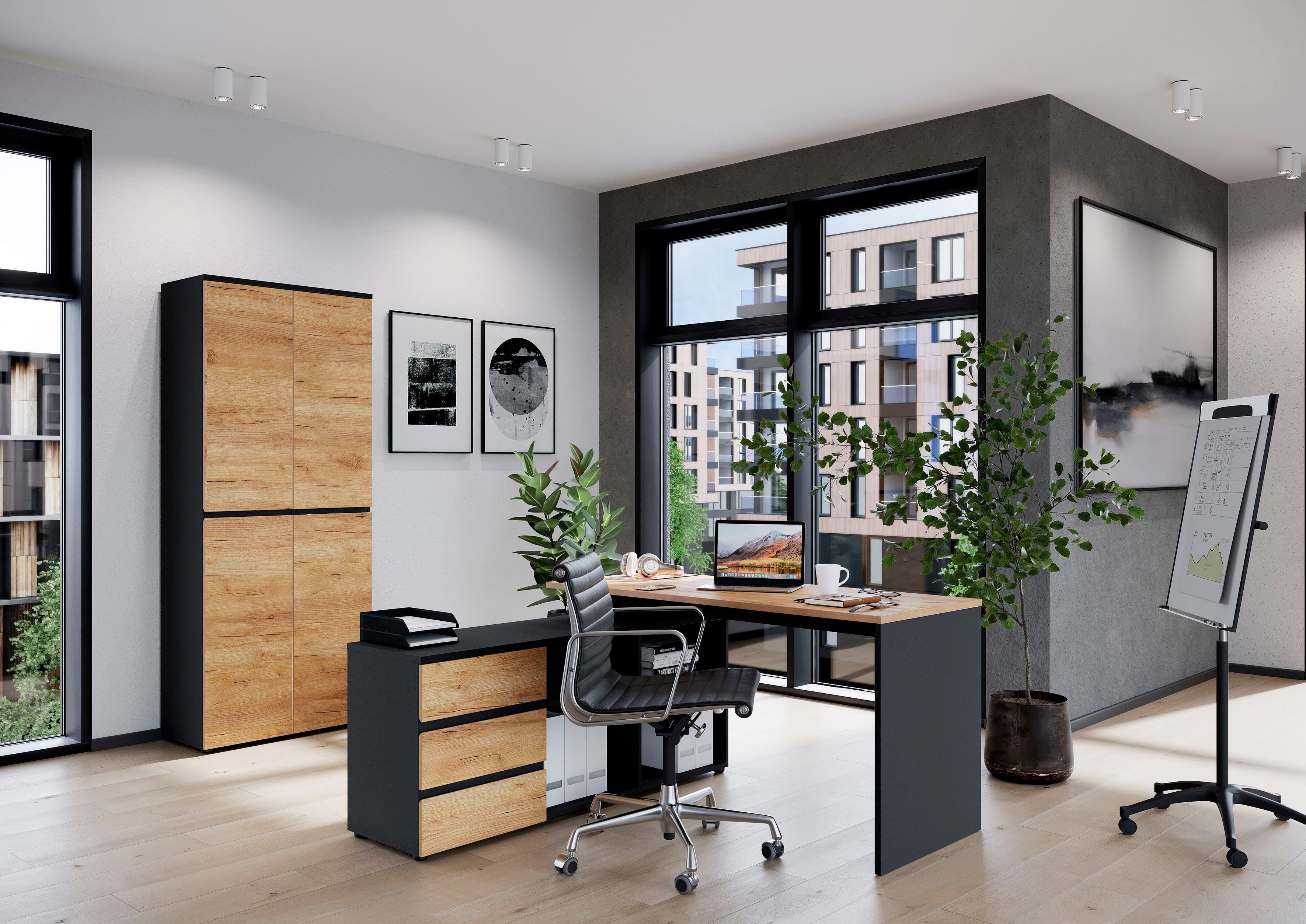 GERMANIA Hoekbureau GW-Lissabon hoekbureau met geïntegreerd dressoir, rechts of links te monteren