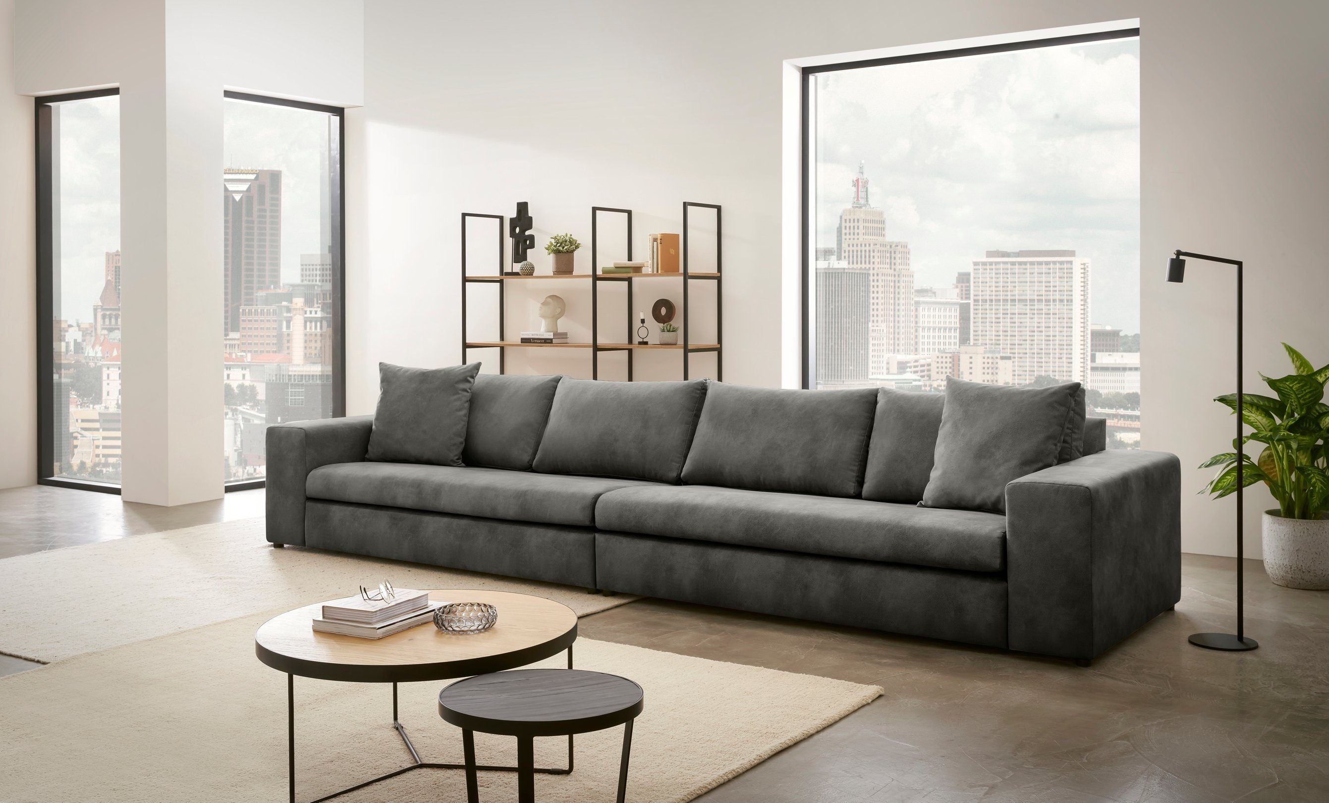 andas 4-zitsbank SLEETLAND XXL in fluweel of vintage lederlook