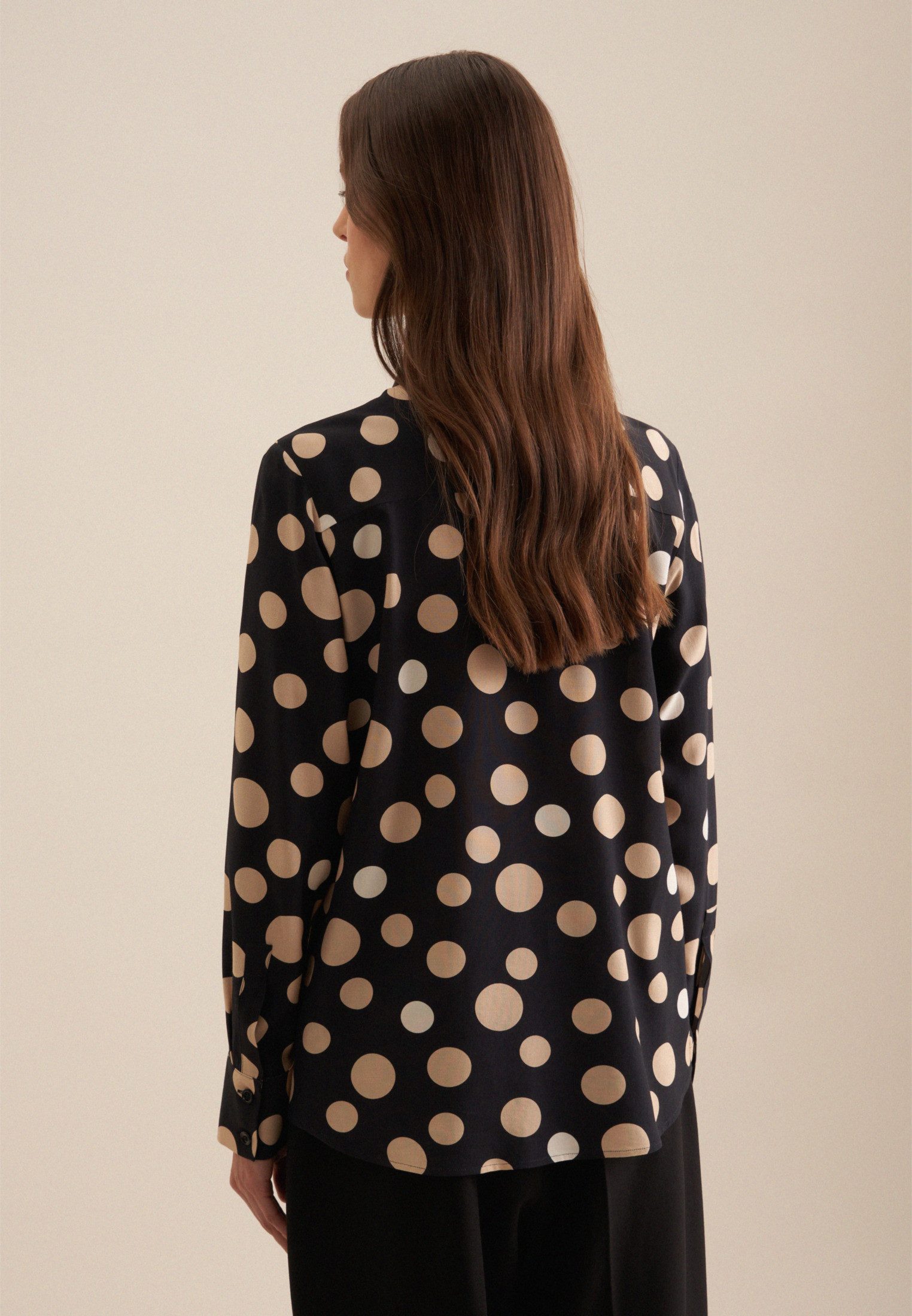 seidensticker Overhemdblouse Zwarte roos Lange mouwen kraag print