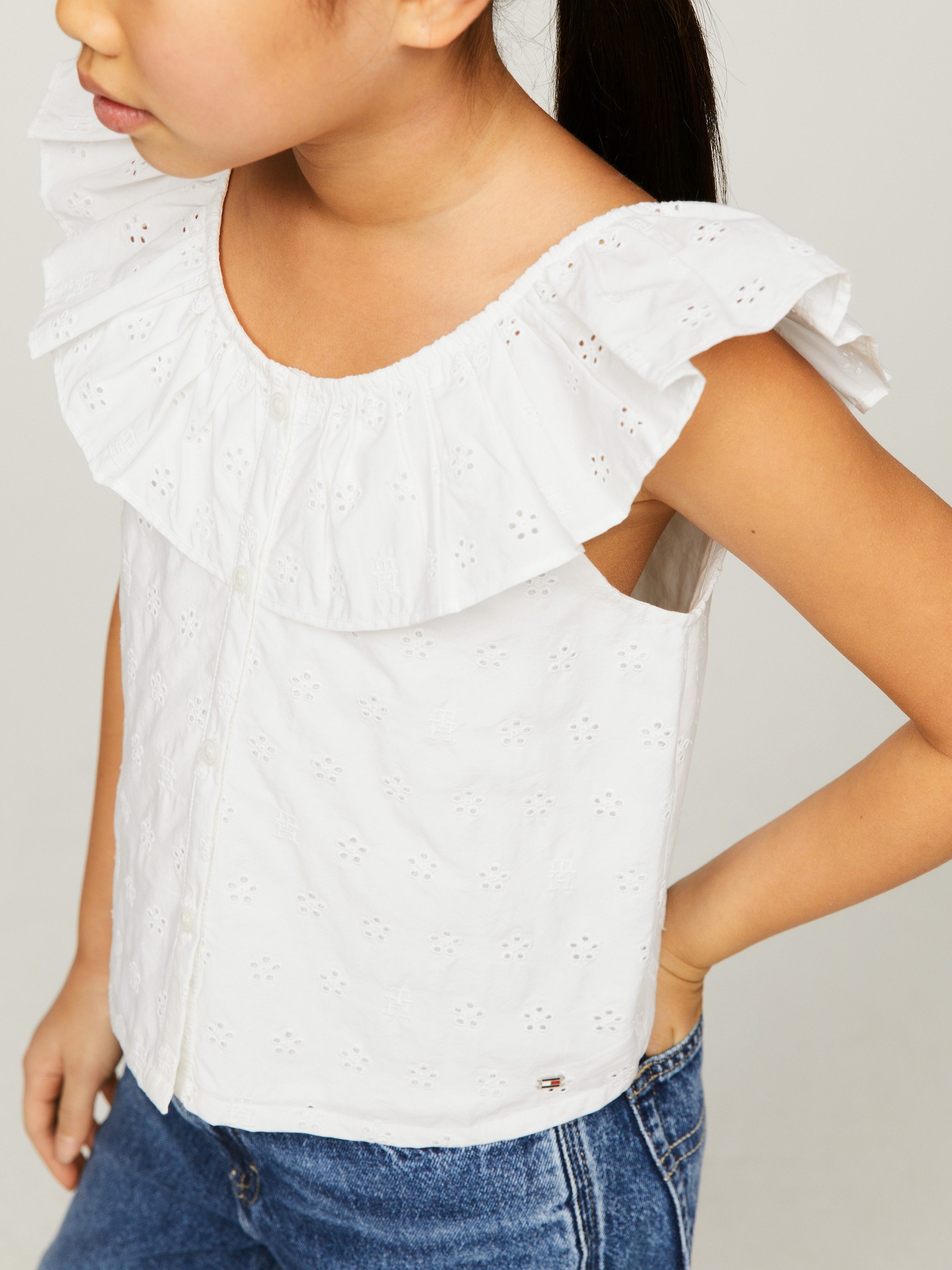 Tommy Hilfiger Babydollshirt BRODERIE ANGLAISE FRILL TOP