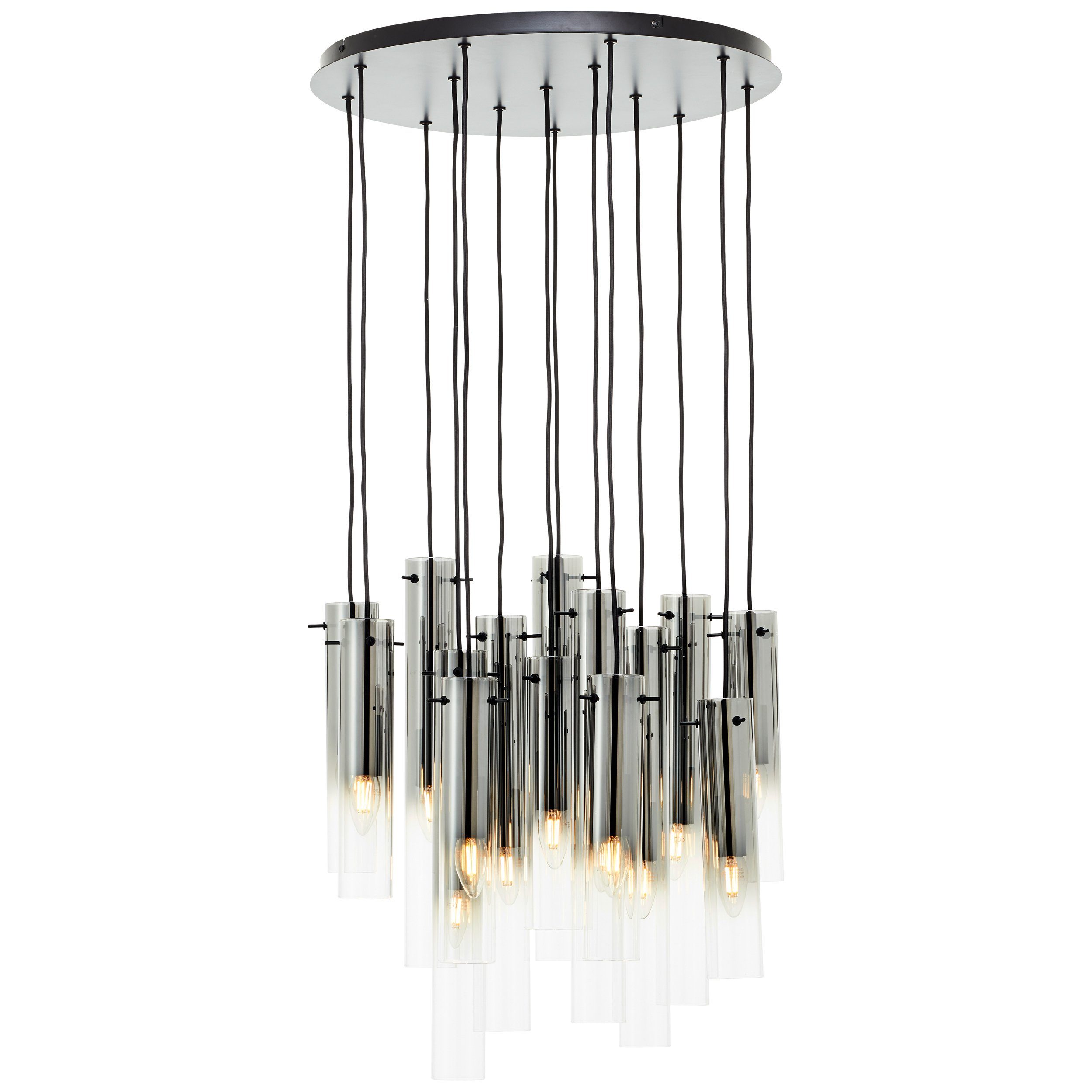Brilliant Leuchten Hanglamp Glasini 199 x 52 cm, 14 x e14, inkortbaar, metaal/rookglas, mat zwart (1 stuk)