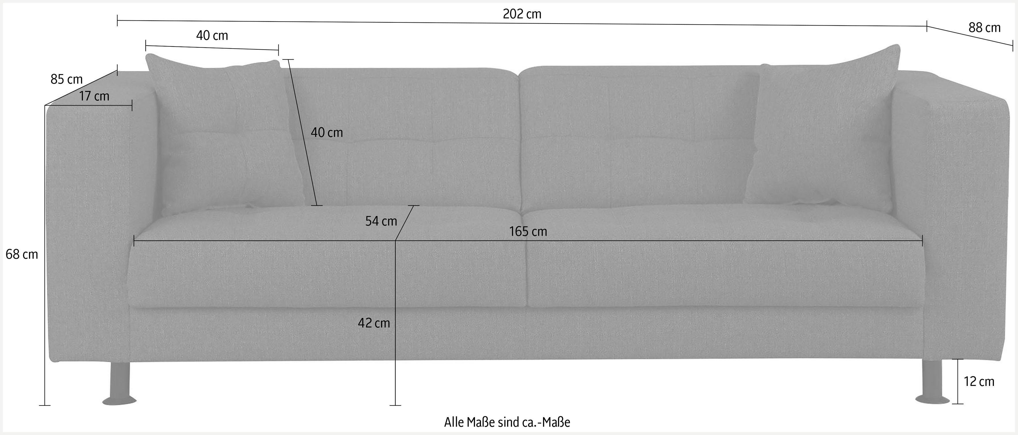 INOSIGN 3-zitsbank Bengo met stiksels in de zitting en de rugleuning, incl. sierkussen