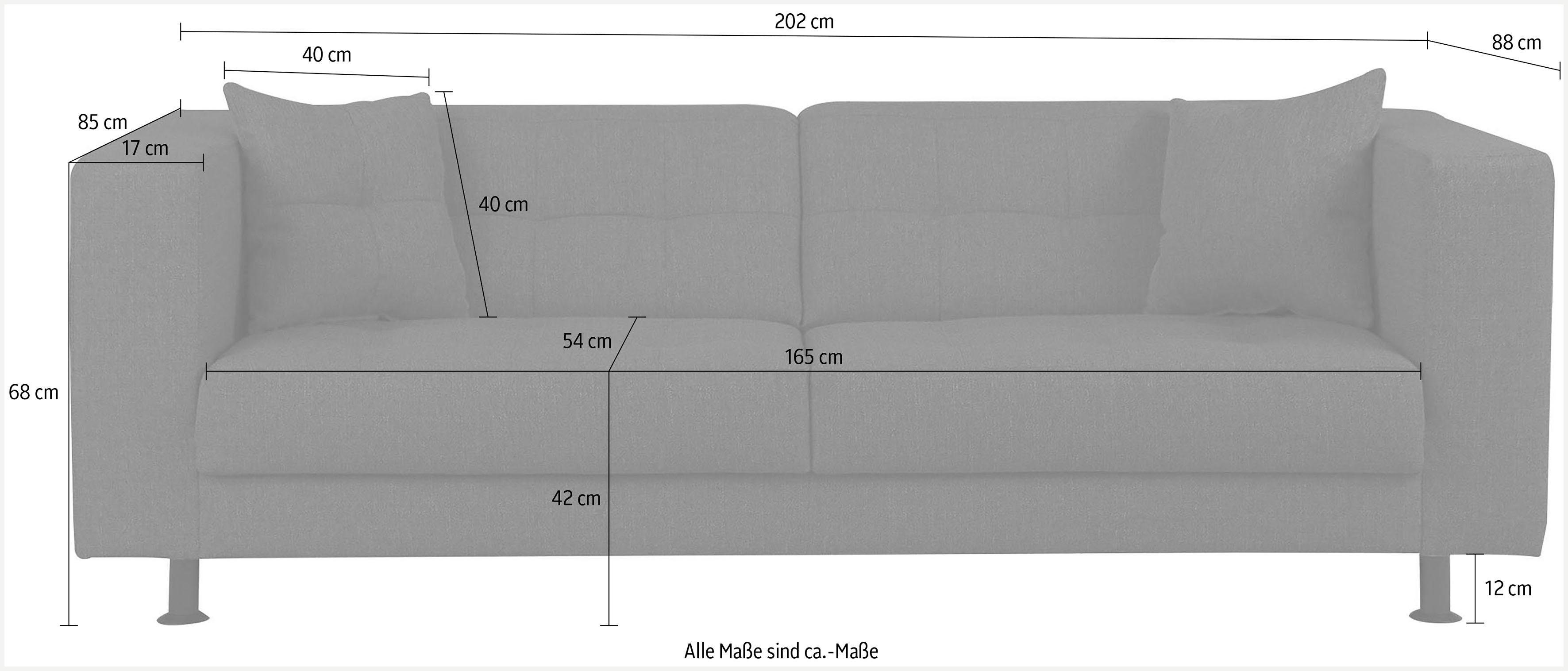 INOSIGN 3-zitsbank Bengo met stiksels in de zitting en de rugleuning, incl. sierkussen