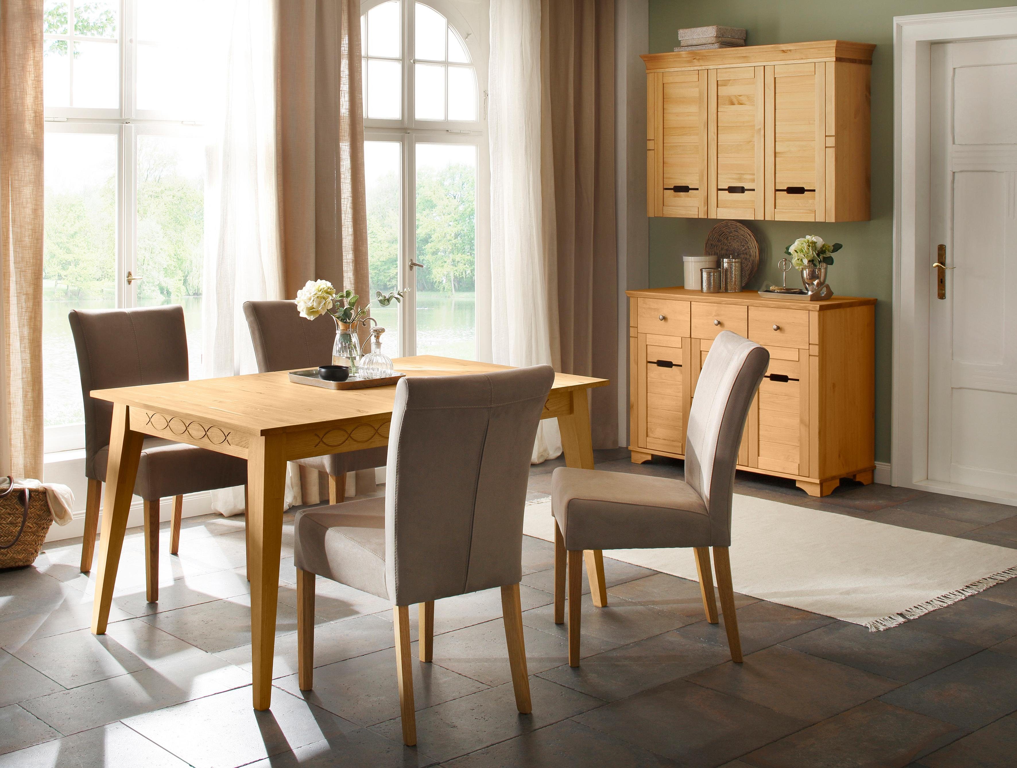 Home affaire Eetkamerstoel Queen Polsterstoel BESTSELLER verschillende type bekleding, massief houten onderstel (set)