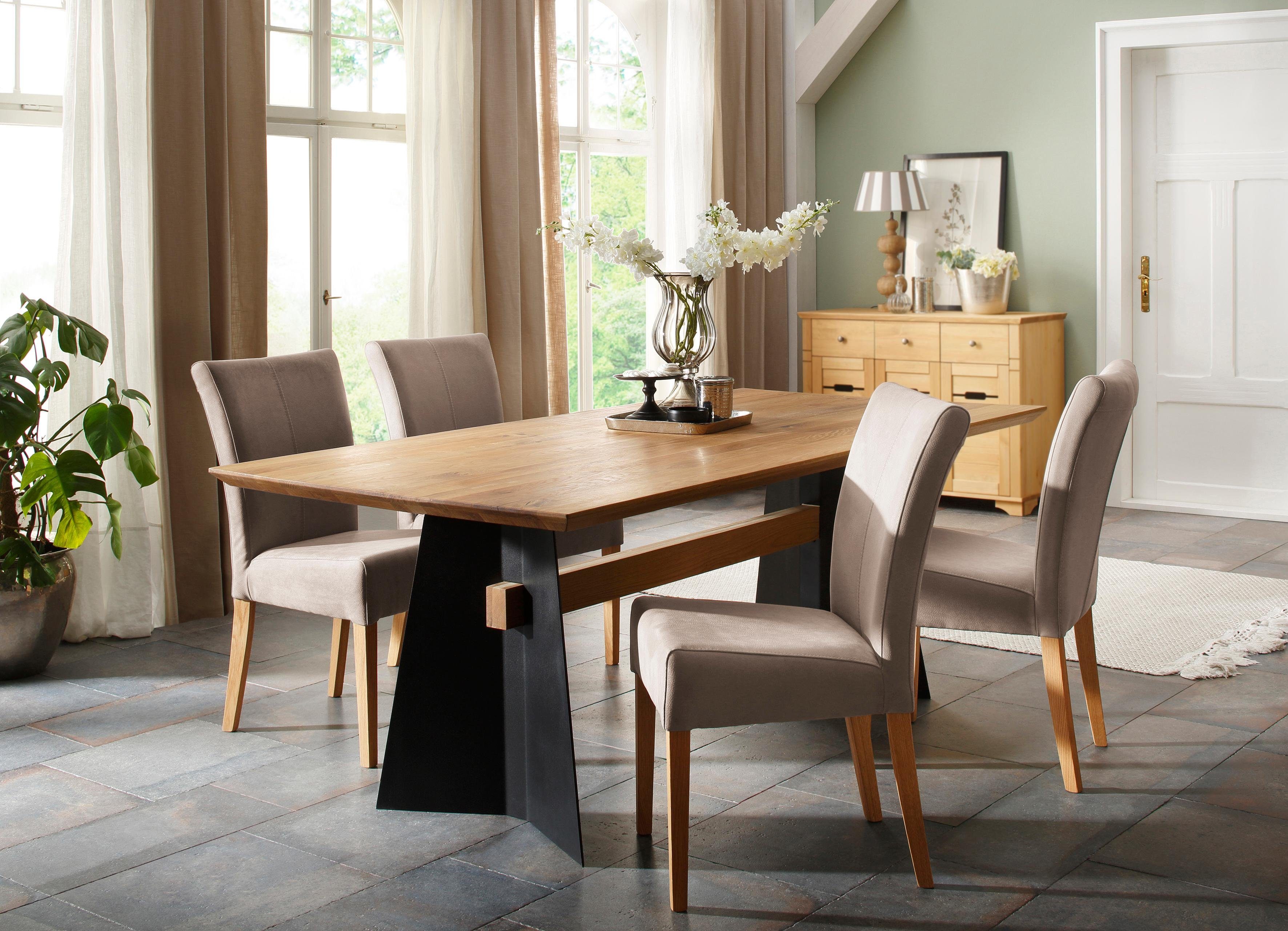 Home affaire Eetkamerstoel Queen Polsterstoel BESTSELLER verschillende type bekleding, massief houten onderstel (set)