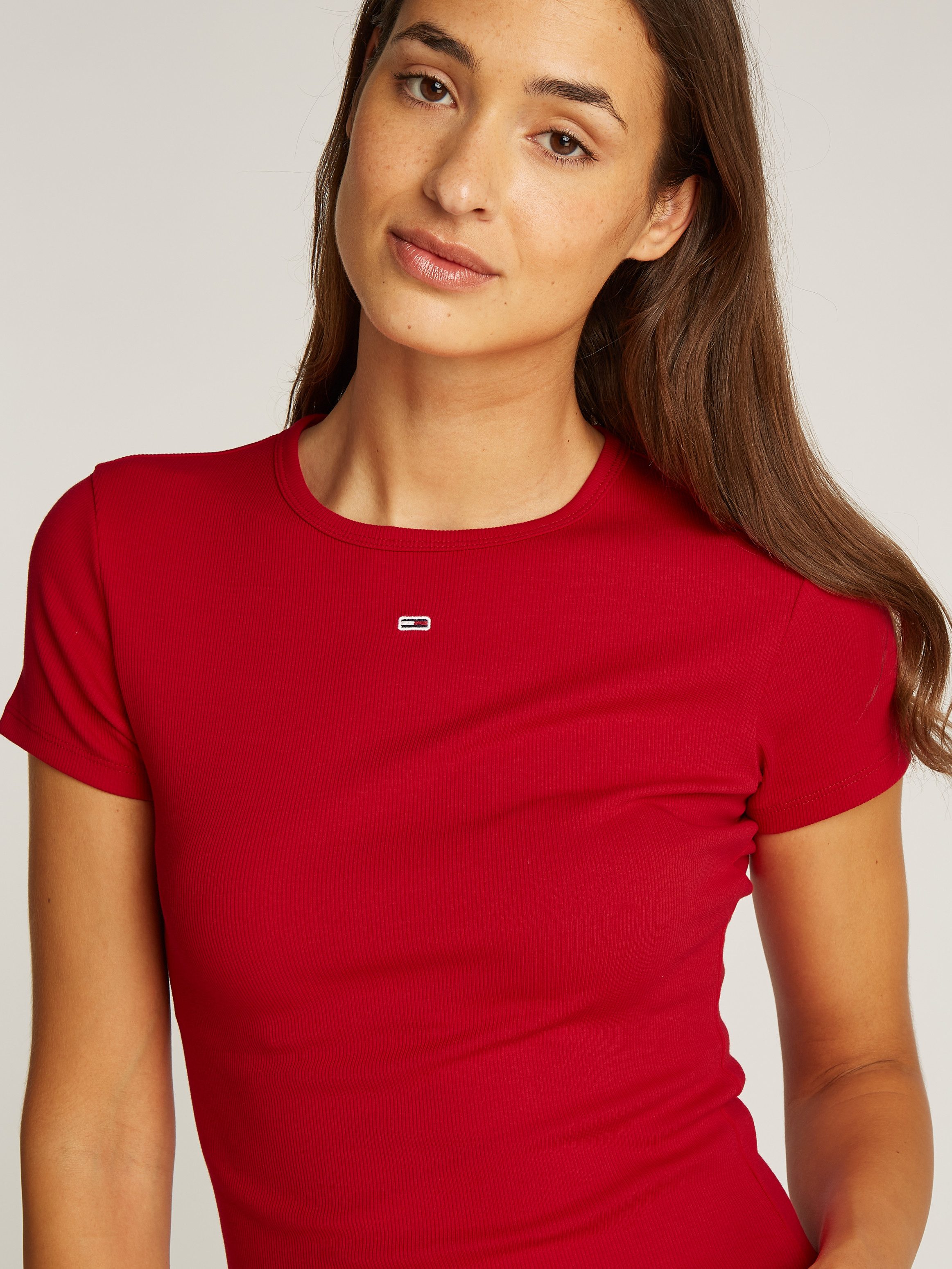 TOMMY JEANS T-shirt Slim Essential Rib Shirt Rippshirt Rundhalsshirt