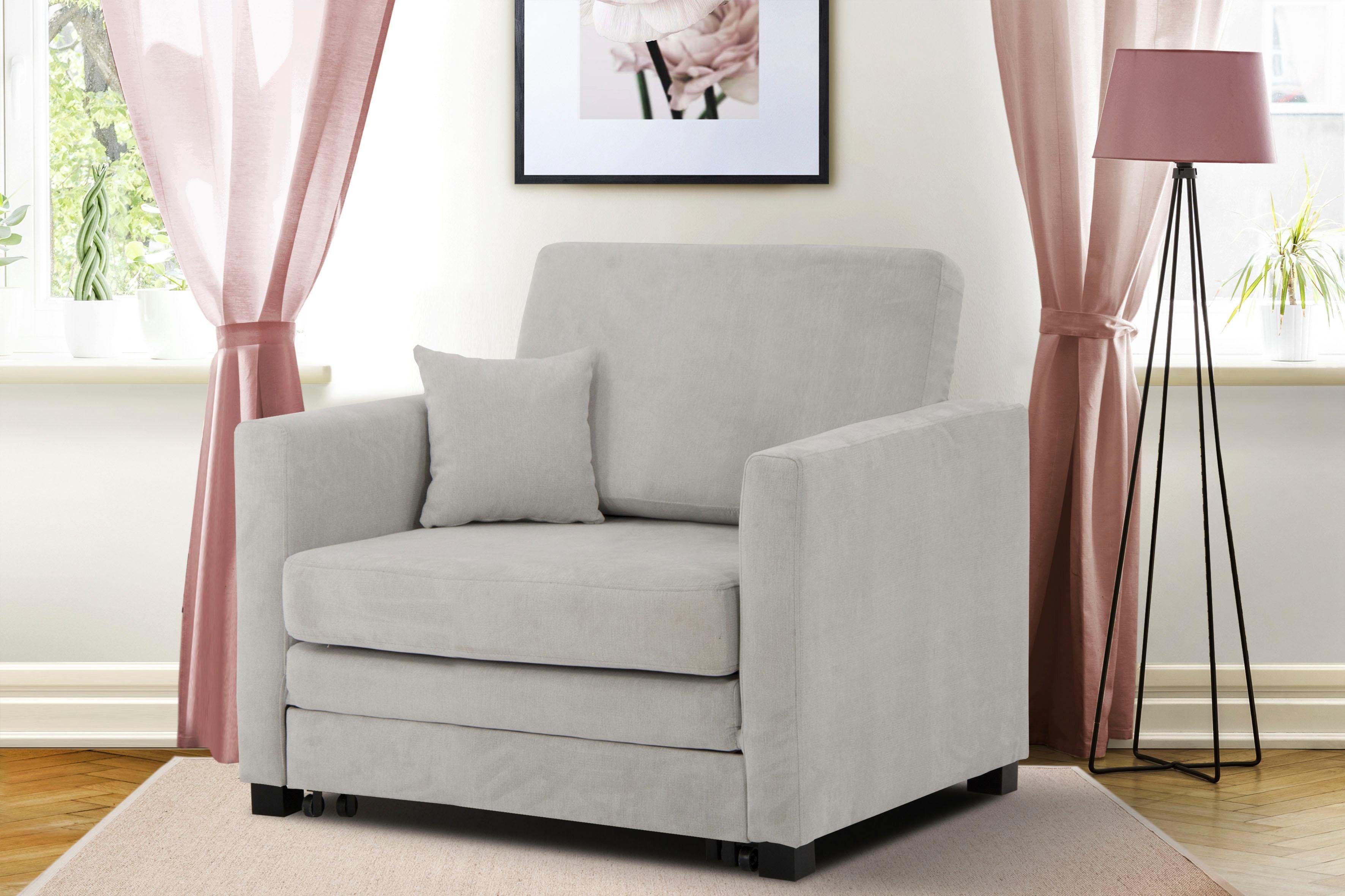 Home affaire Fauteuil Mexico slaapfauteuil met uittrekbare slaapfunctie, bxdxh: 98x83x87 cm fauteuils maat Luxe-microvezel zacht grijs
