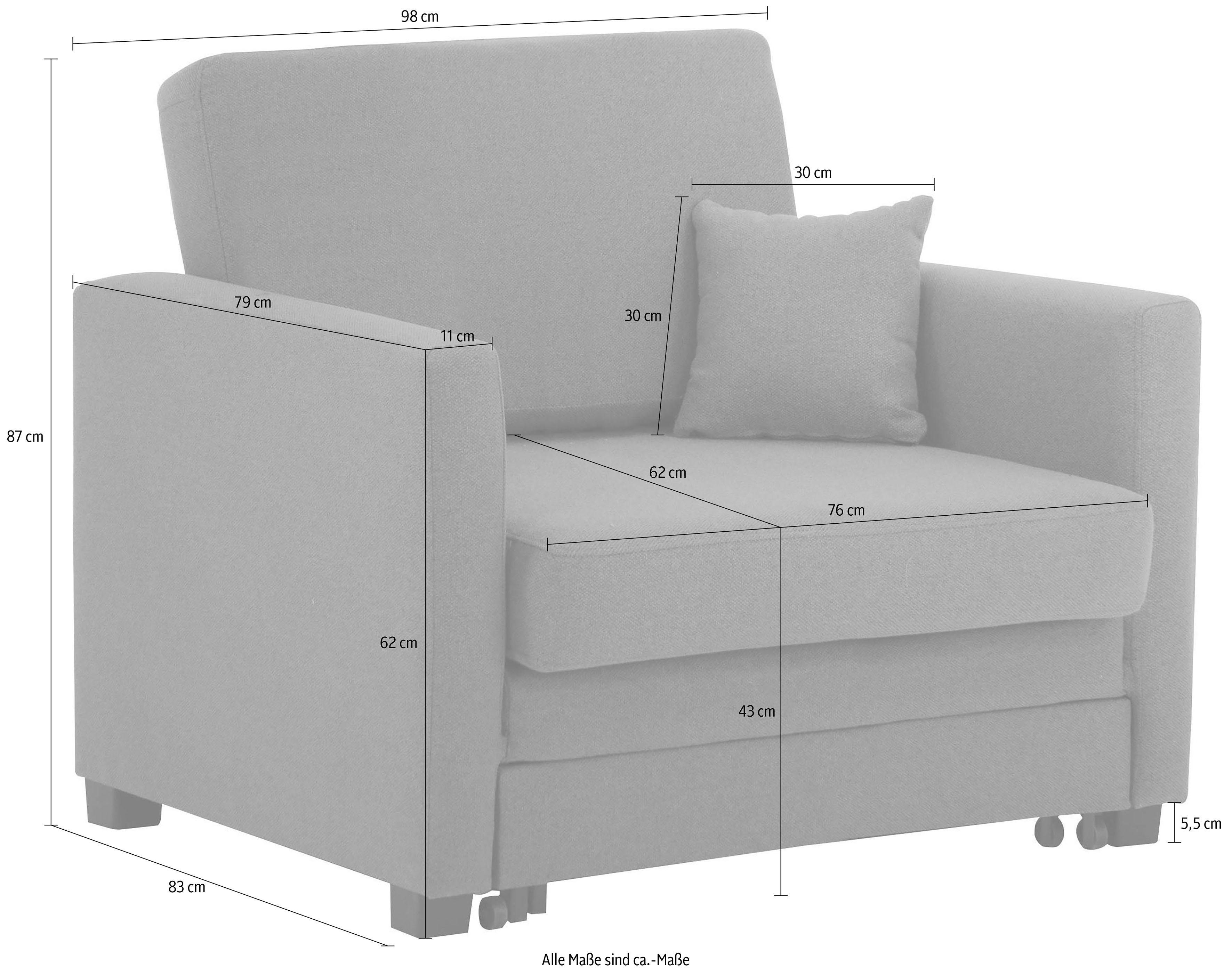 Home affaire Fauteuil Mexico slaapfauteuil met uittrekbare slaapfunctie, bxdxh: 98x83x87 cm
