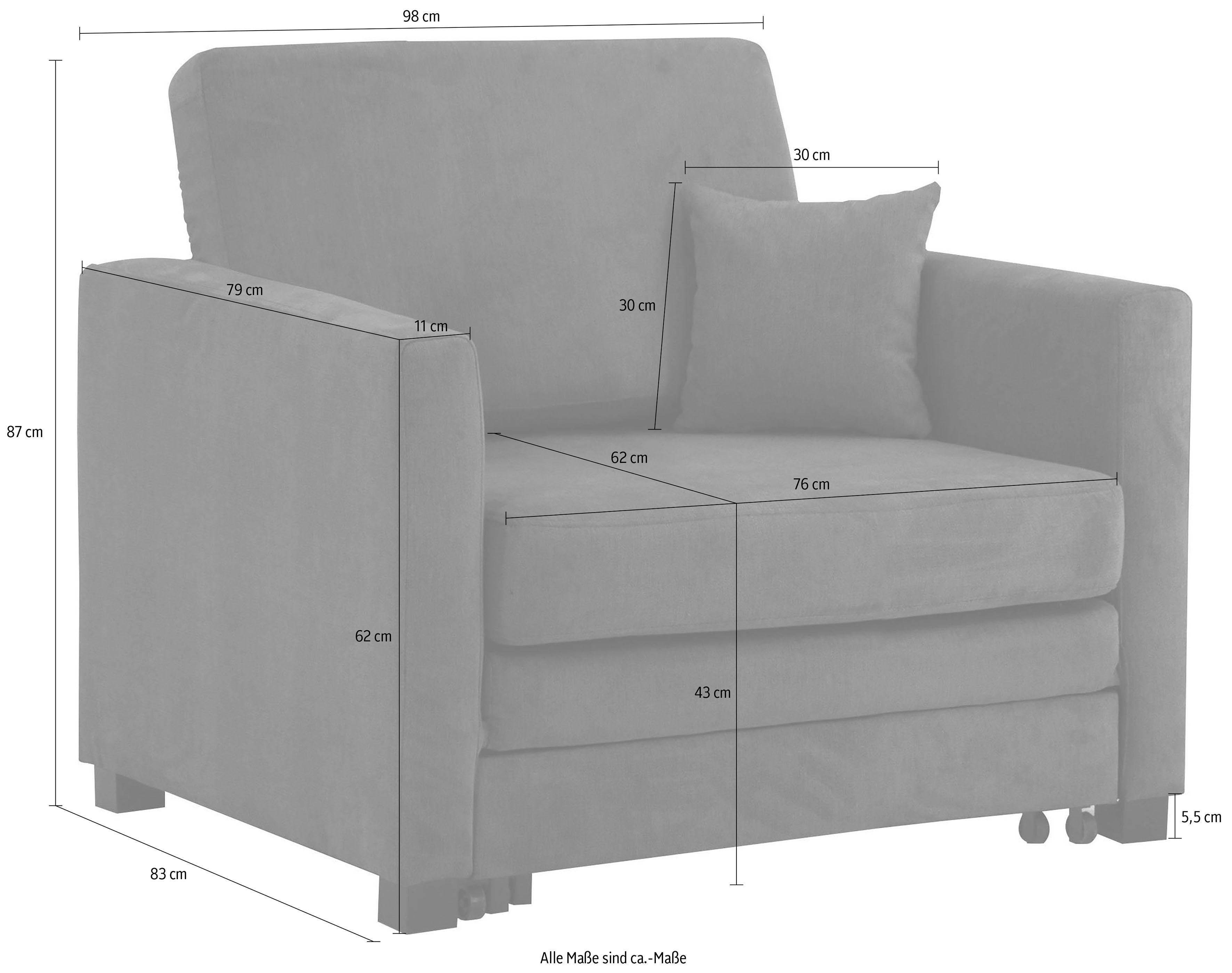 Home affaire Fauteuil Mexico slaapfauteuil met uittrekbare slaapfunctie, bxdxh: 98x83x87 cm