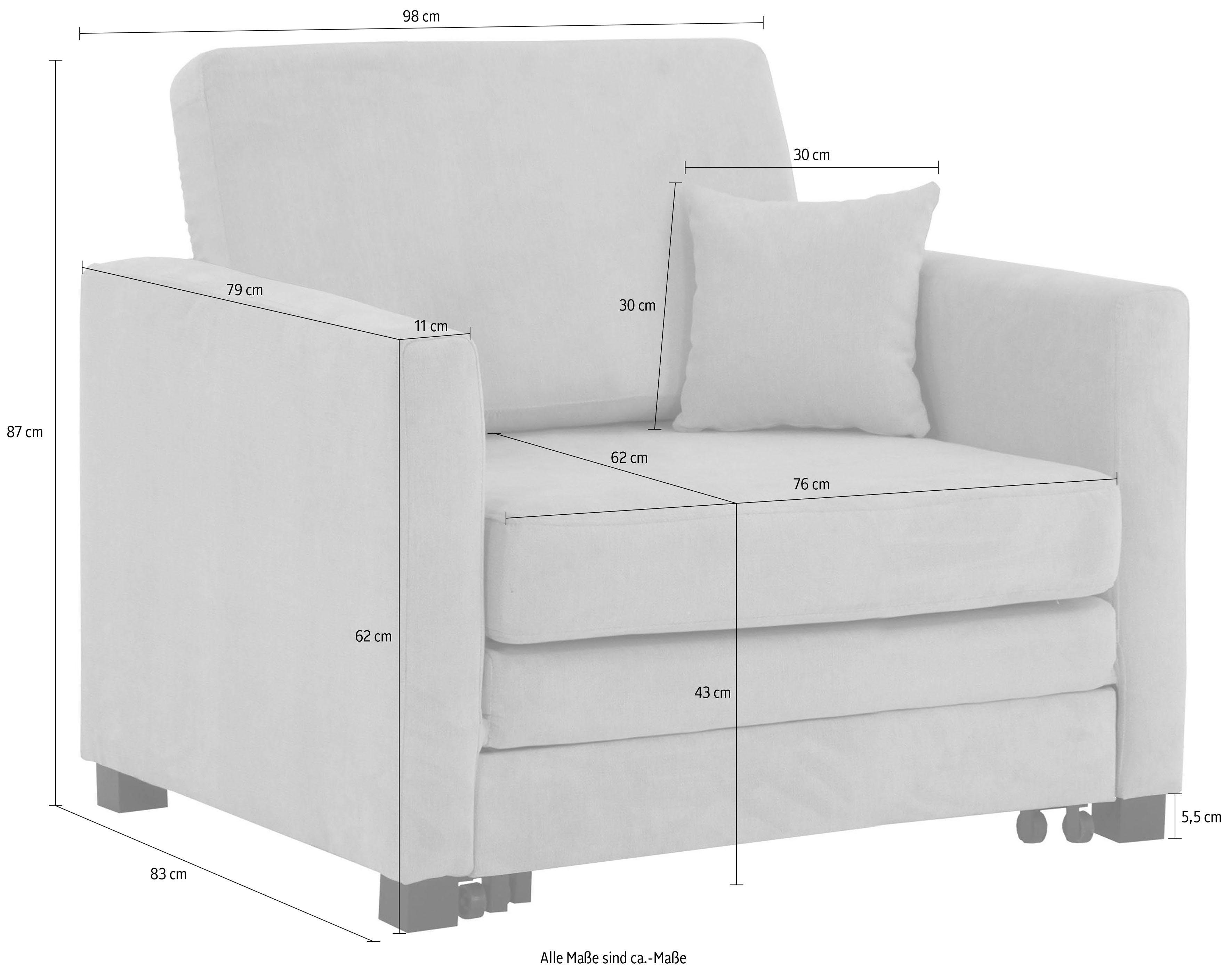 Home affaire Fauteuil Mexico slaapfauteuil met uittrekbare slaapfunctie, bxdxh: 98x83x87 cm