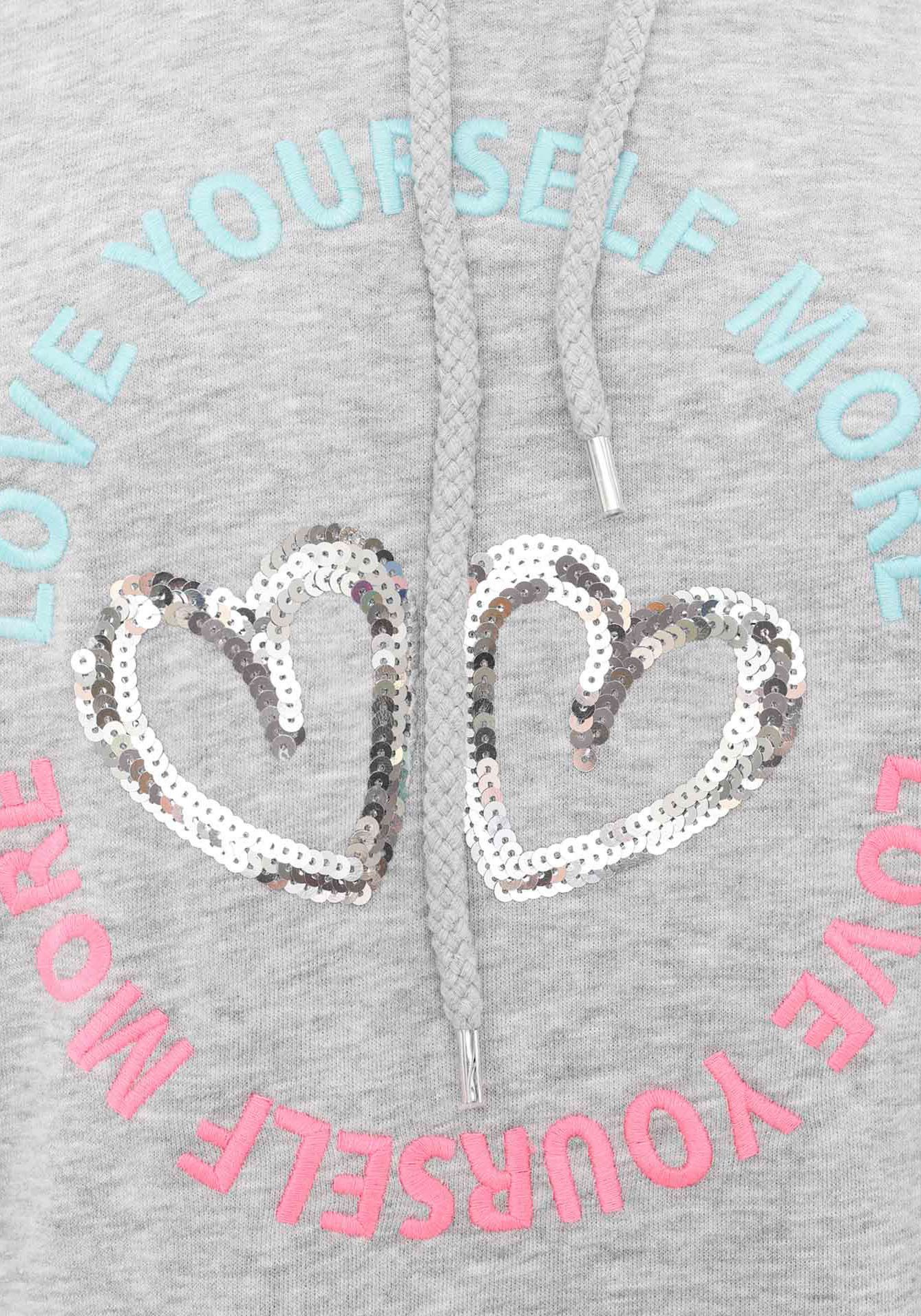 Zwillingsherz Sweatjurk Love Yourself More met capuchon, zakken, voor- en achtermotief en pailletten