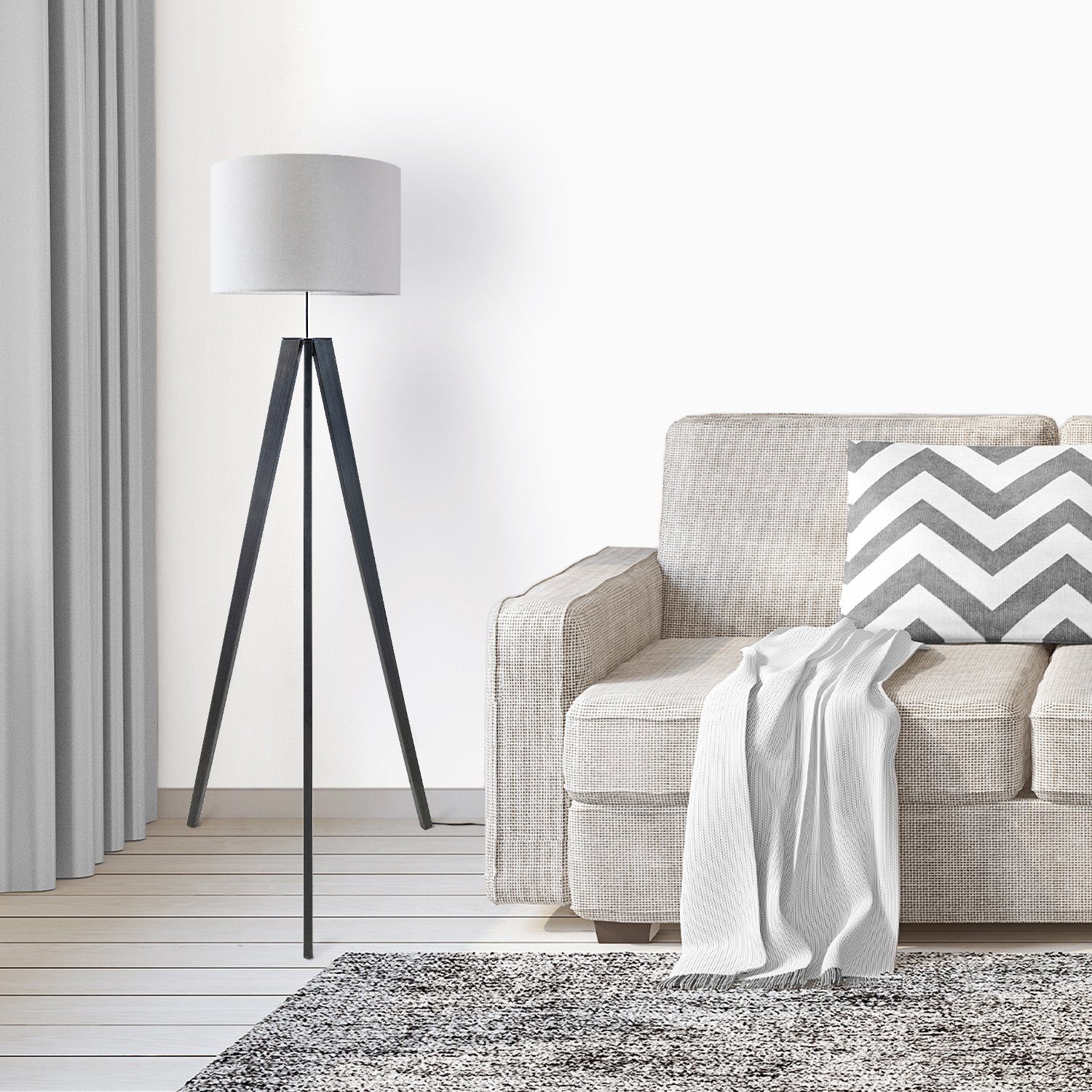 Paco Home Staande lamp Canvas uni Color Vloerlamp vintage voet LED lamp woonkamer Scandinavisch ontwerp E27