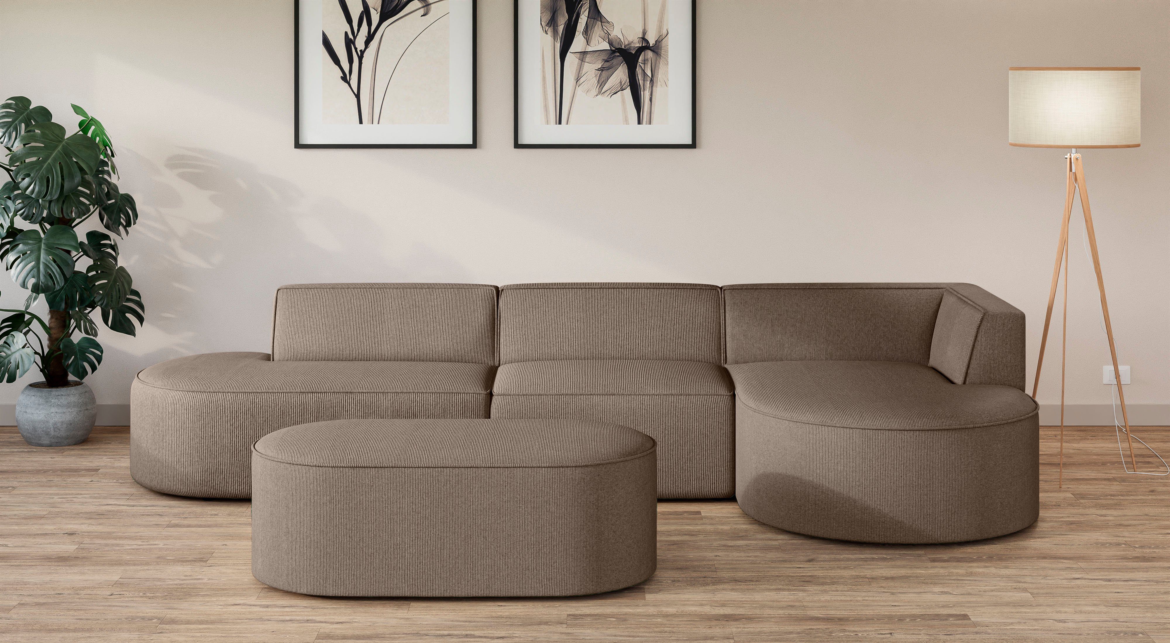 andas Hocker EIVIND zitpoef, afmetingen: B/D/H: 142/70/48 cm ook in bouclé en fijncord, met golfondersteuning