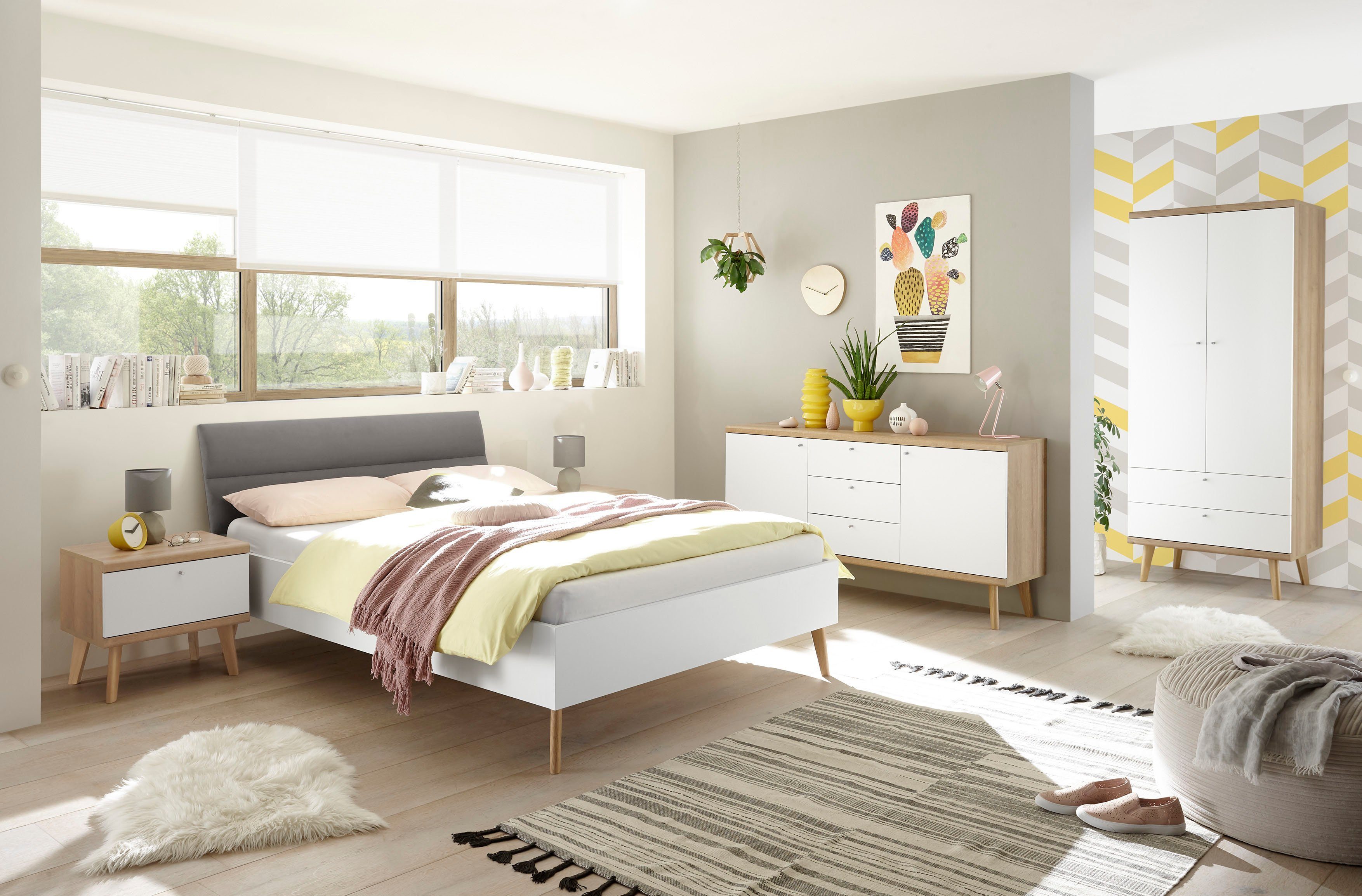 andas 1-persoonsledikant MERLE bed in Scandinavisch design, bedframe met massief houten poten