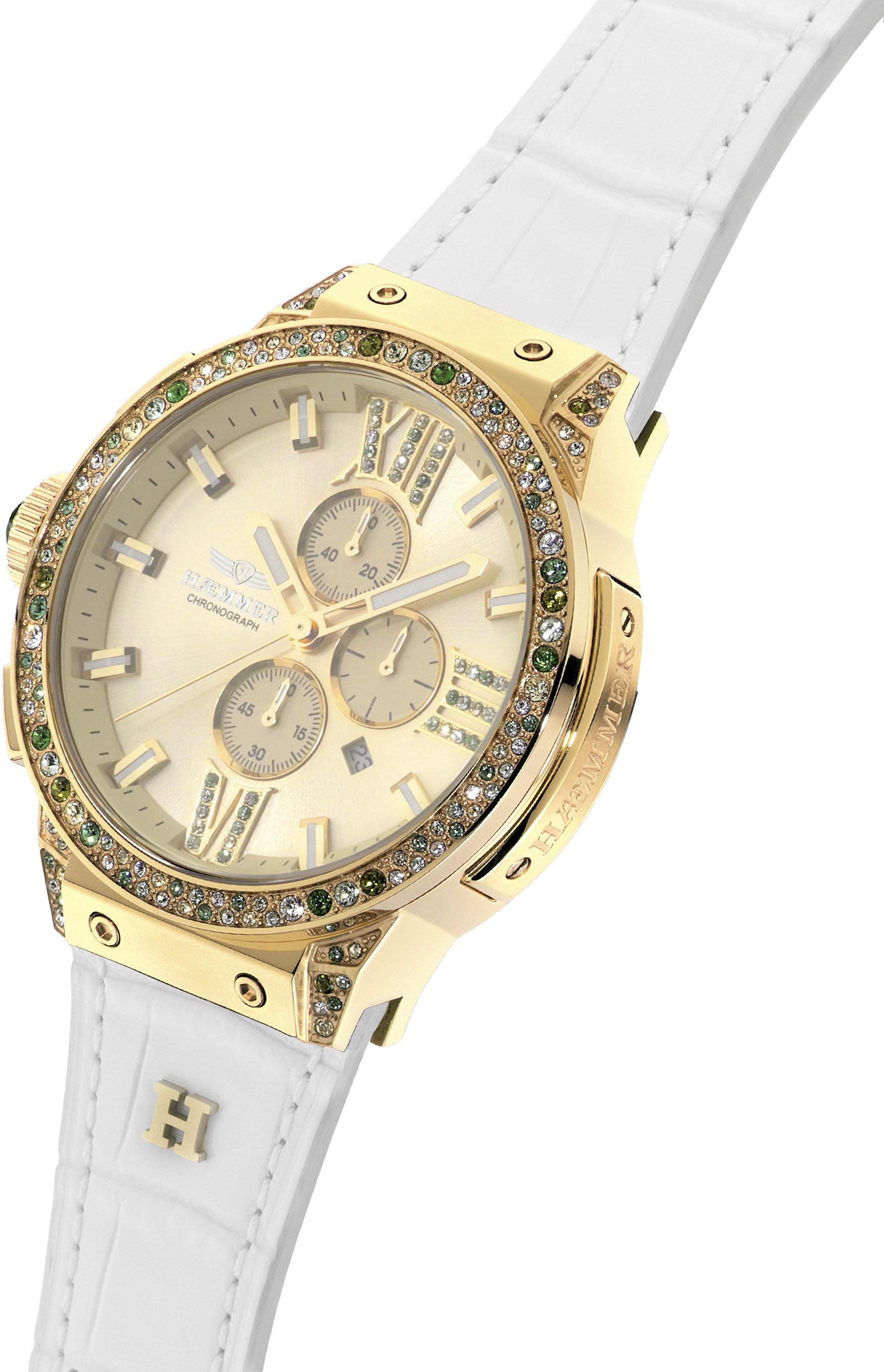 HAEMMER GERMANY Chronograaf EMINENT Quartzhorloge, dameshorloge, datum, stopwatchfunctie, saffierglas, leren band