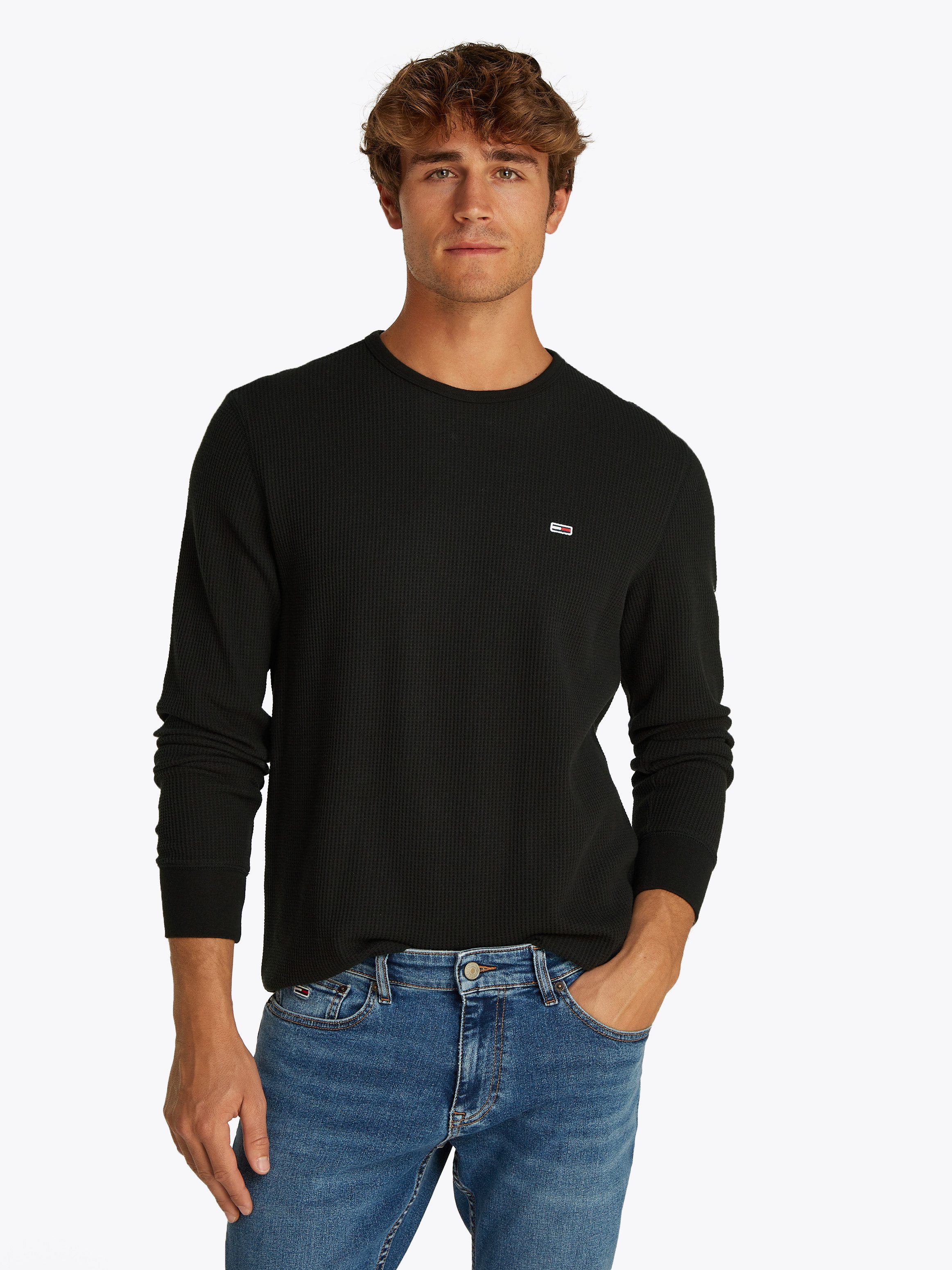 TOMMY JEANS Shirt met lange mouwen TJM SLIM WAFFLE L S TEE EXT
