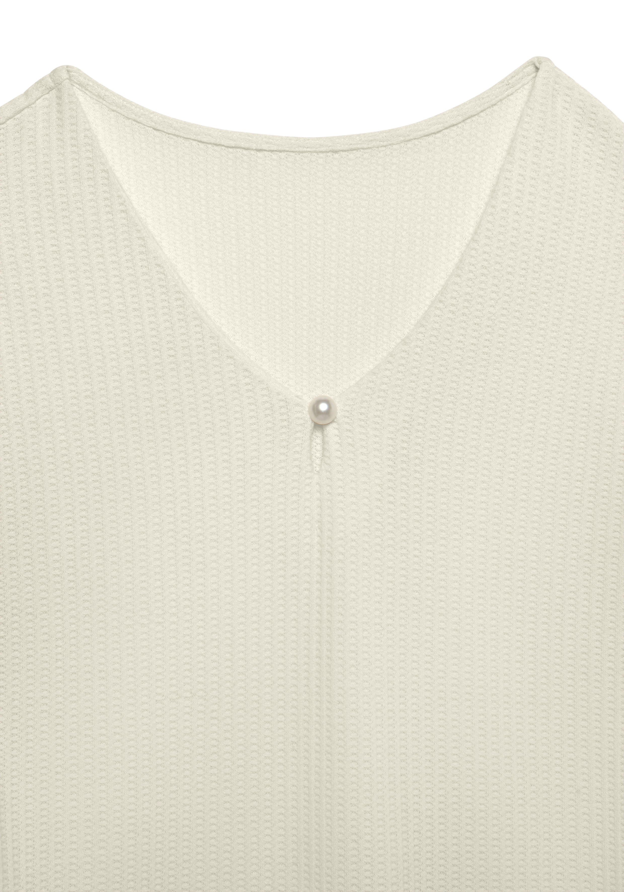 Lascana T-shirt met sierparels bij de hals (set 2-delig)