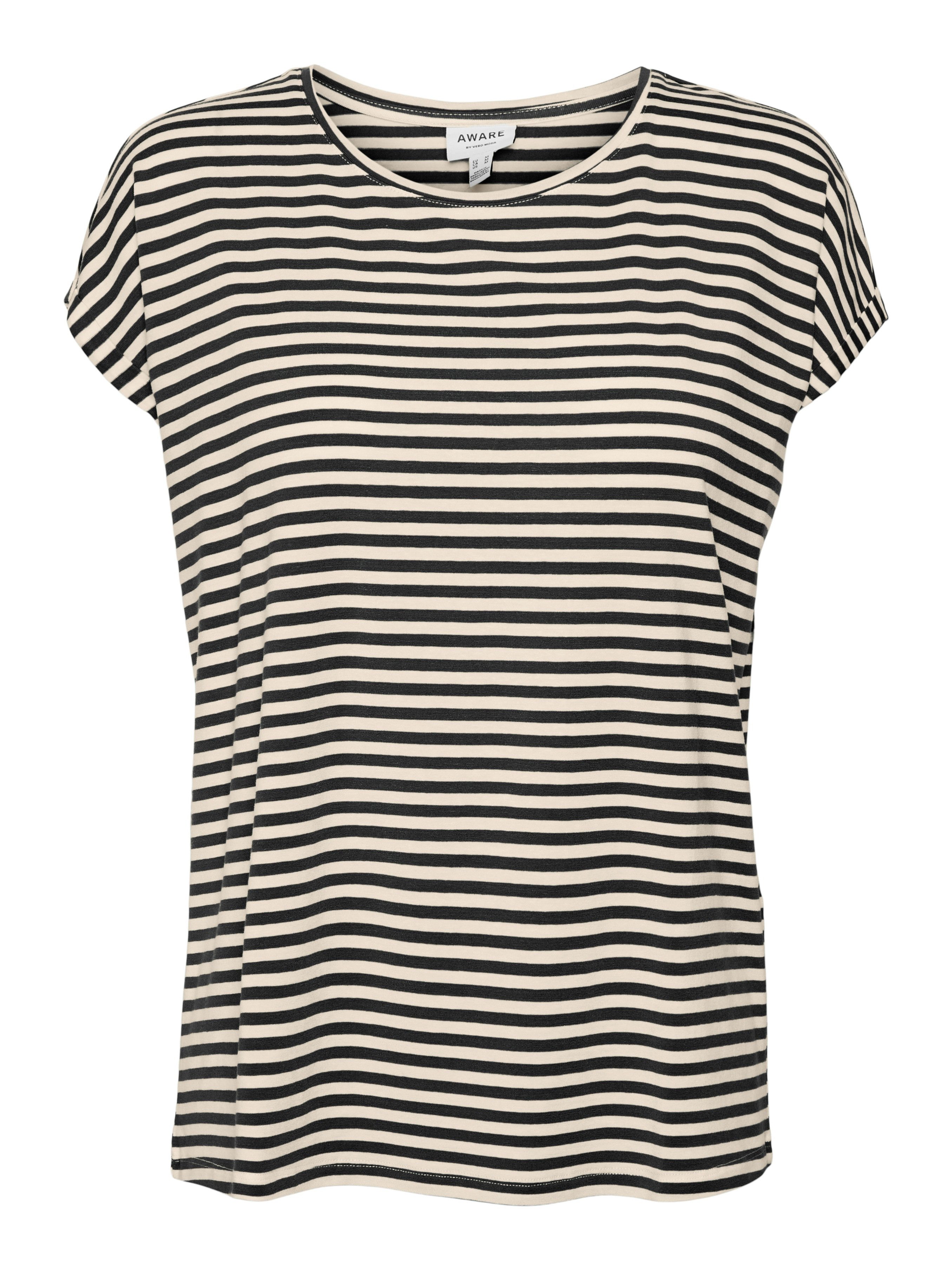Vero Moda Shirt met ronde hals VMAVA PLAIN SS TOP STRIPE GA JRS NOOS