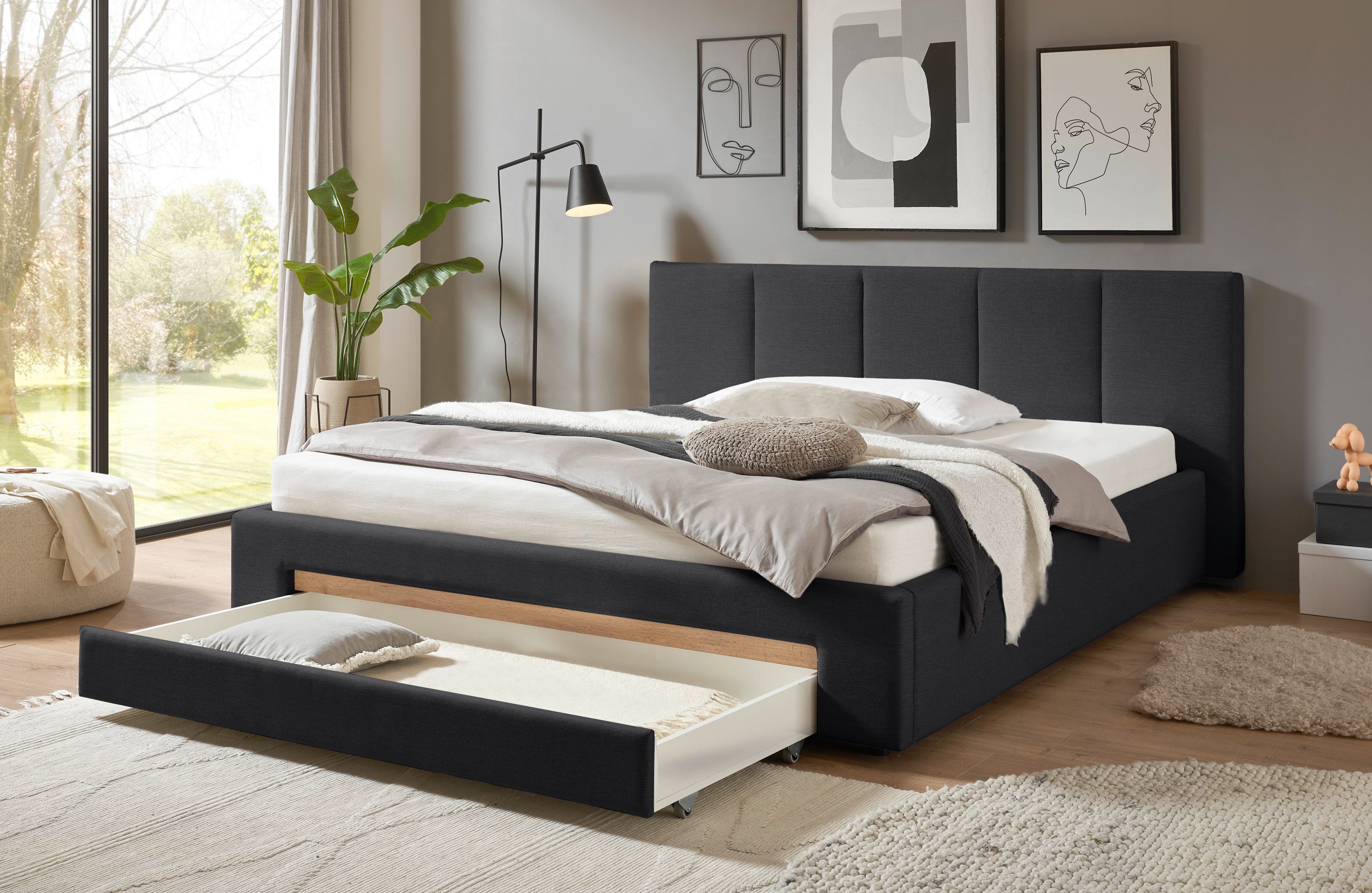 INOSIGN Gestoffeerd bed CiTY/GiRON, bedframe met bedlade, gestoffeerd opbergbed met hondenbed of opberglade, bekleding van corduroy of linnenlook