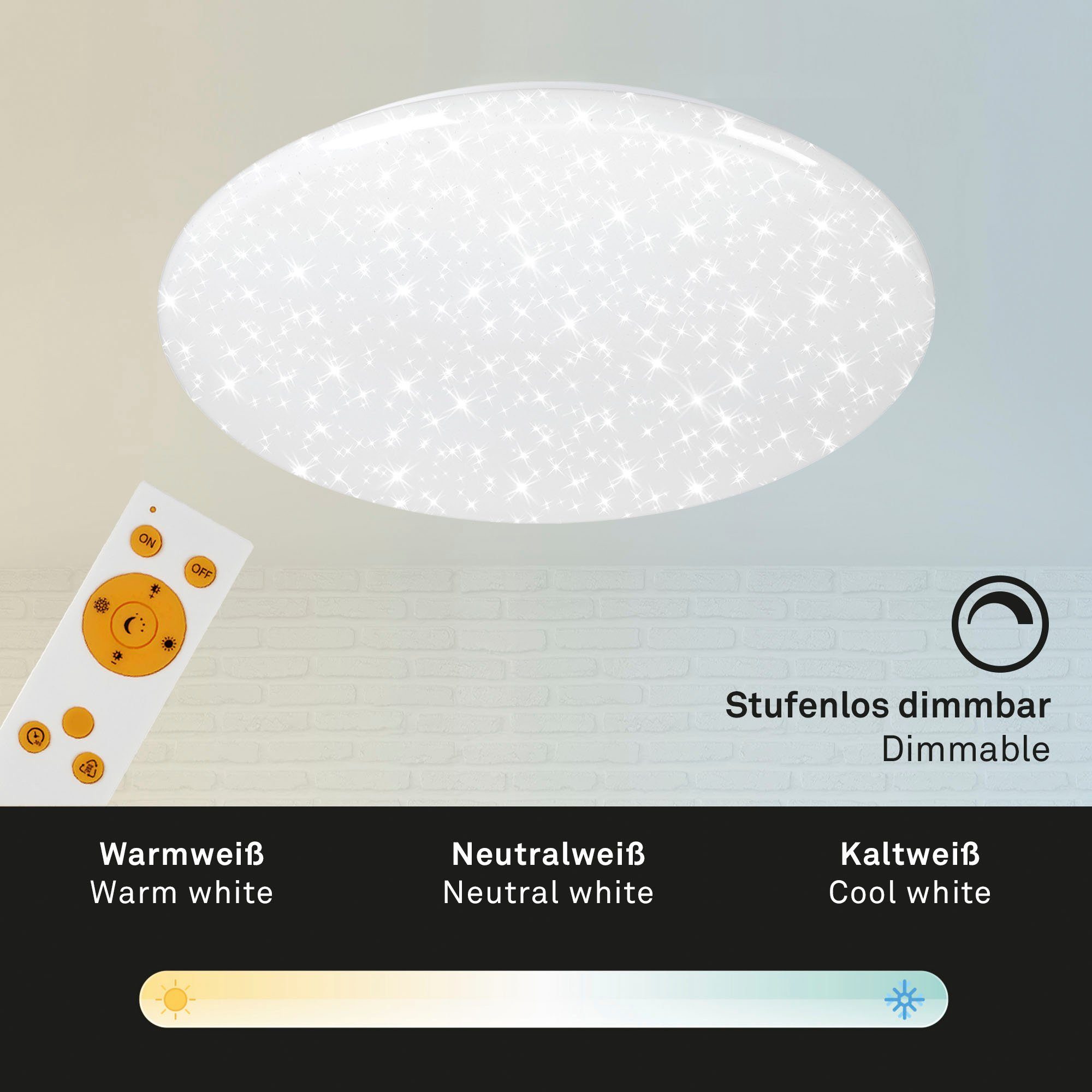 Briloner Leuchten Led-plafondlamp 3368016 VERB CCT, dimbaar via afstandsbediening, nachtlichtfunctie, wit