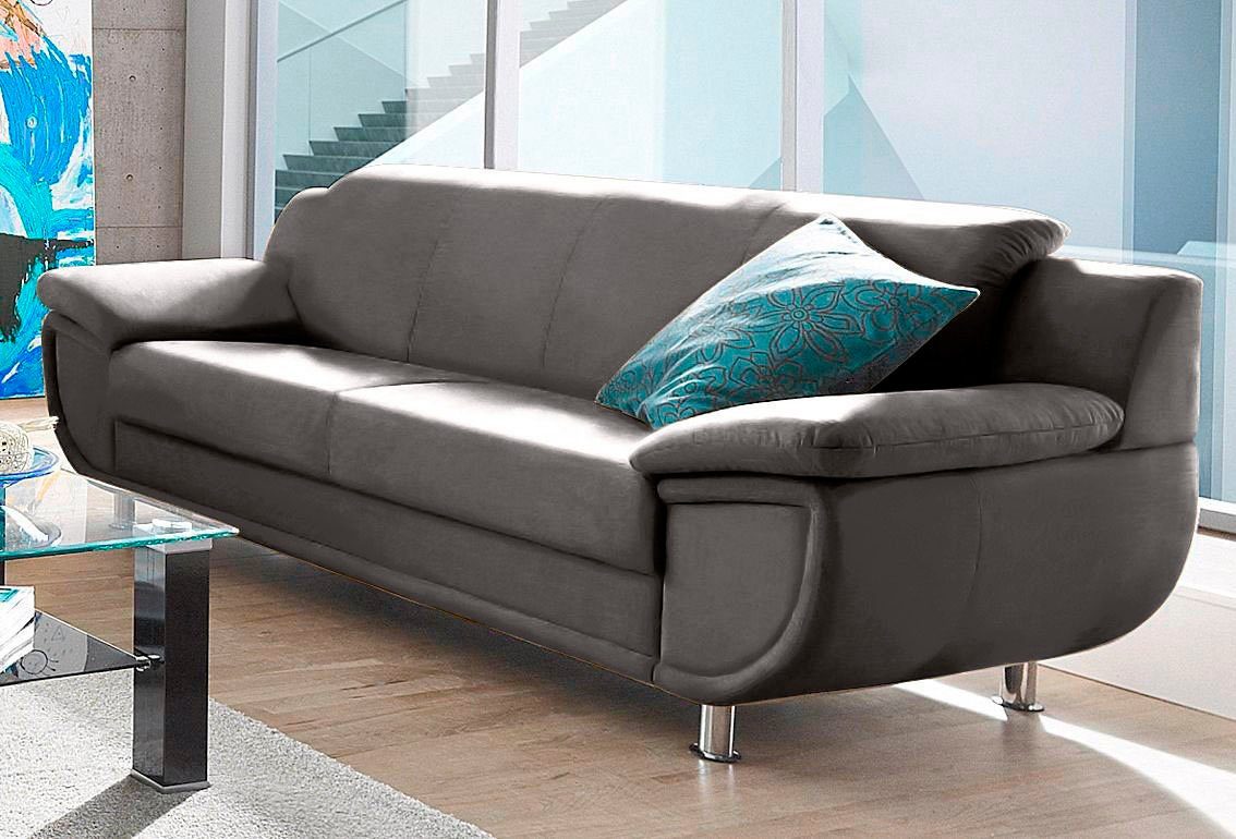 TRENDMANUFAKTUR 3-zitsbank Rondo, breedte 207 cm, brede armleuningen, chromen poten Big-sofa optioneel met bonnellvering, in verschillende bekledingen