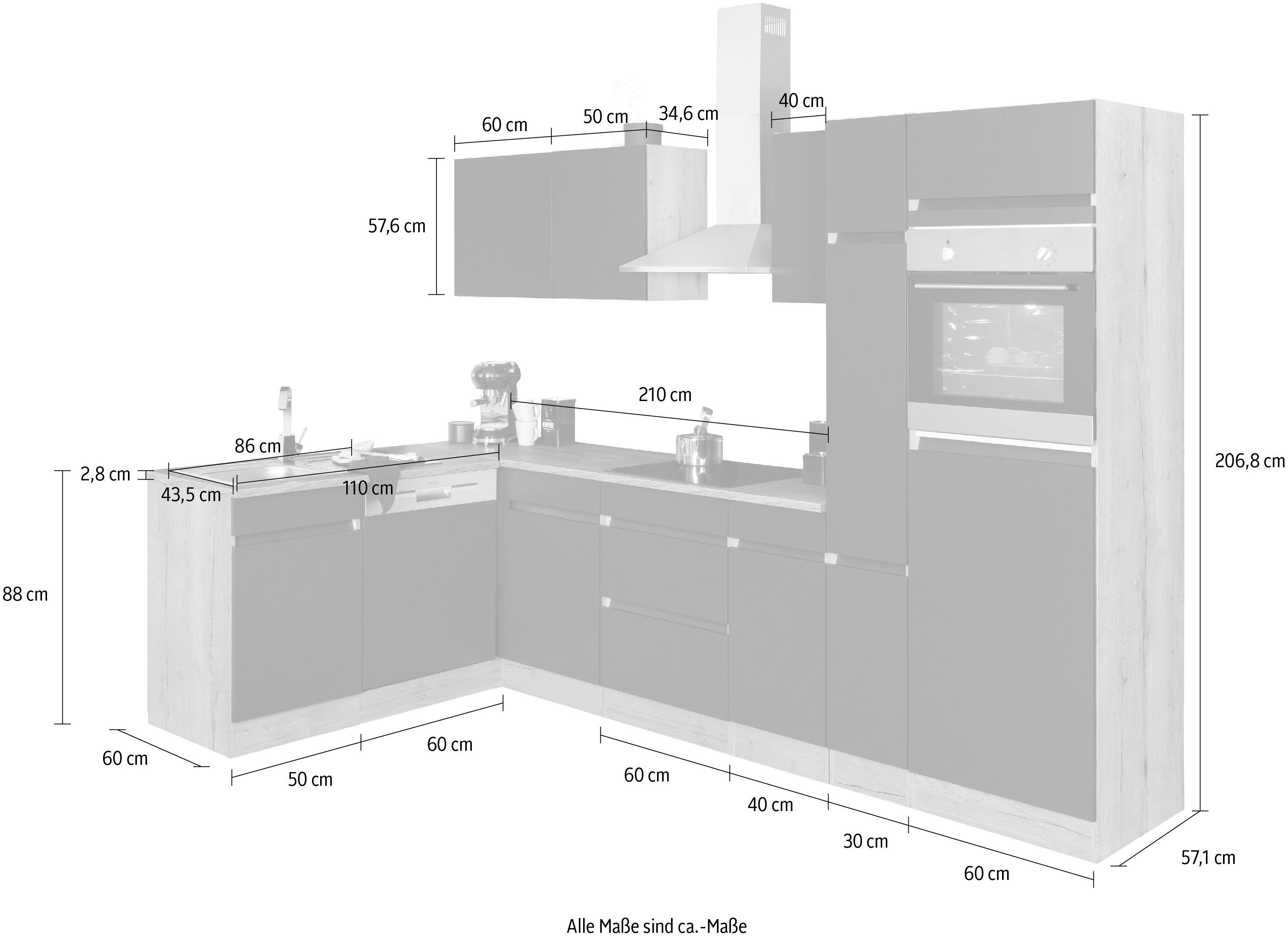 OPTIFIT Hoekkeuken Roth Afmetingen 300x175 cm, naar keuze met elektrische apparaten, met apothekerskast