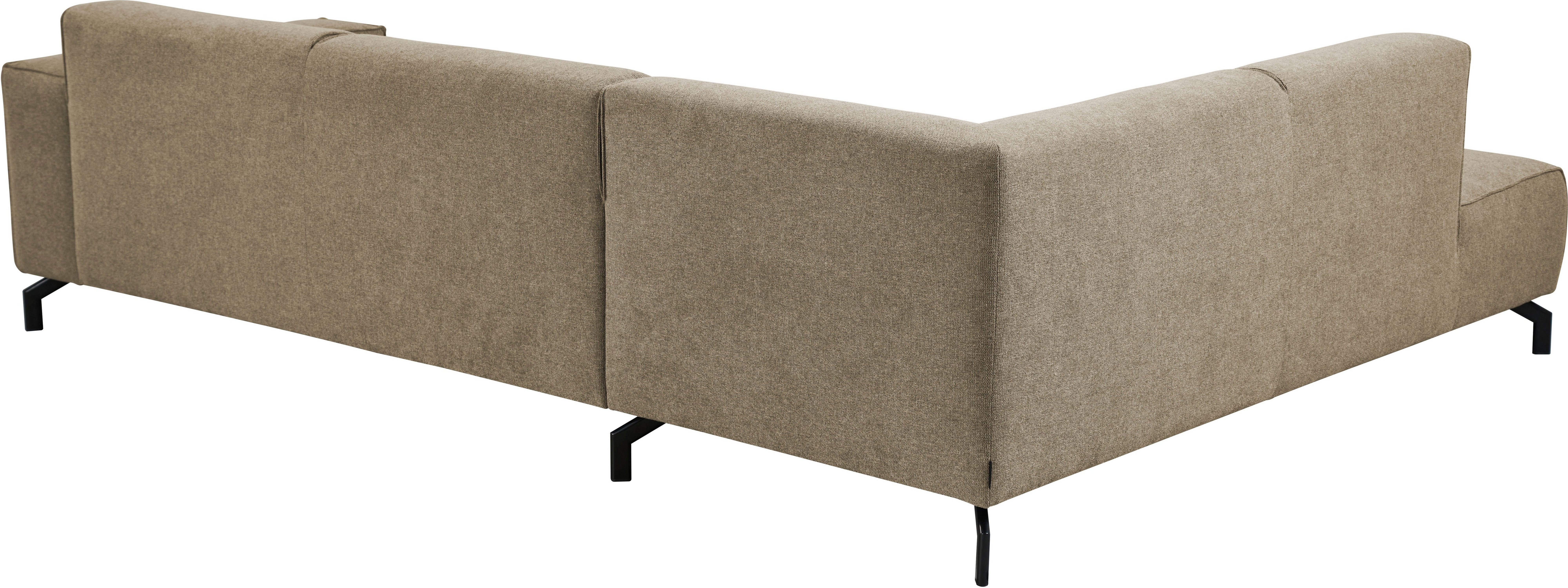 Places of Style Hoekbank Lorcan, breedte 275 cm, zacht zitgevoel met zwarte metalen poten, lederlook en zachte structuurstof
