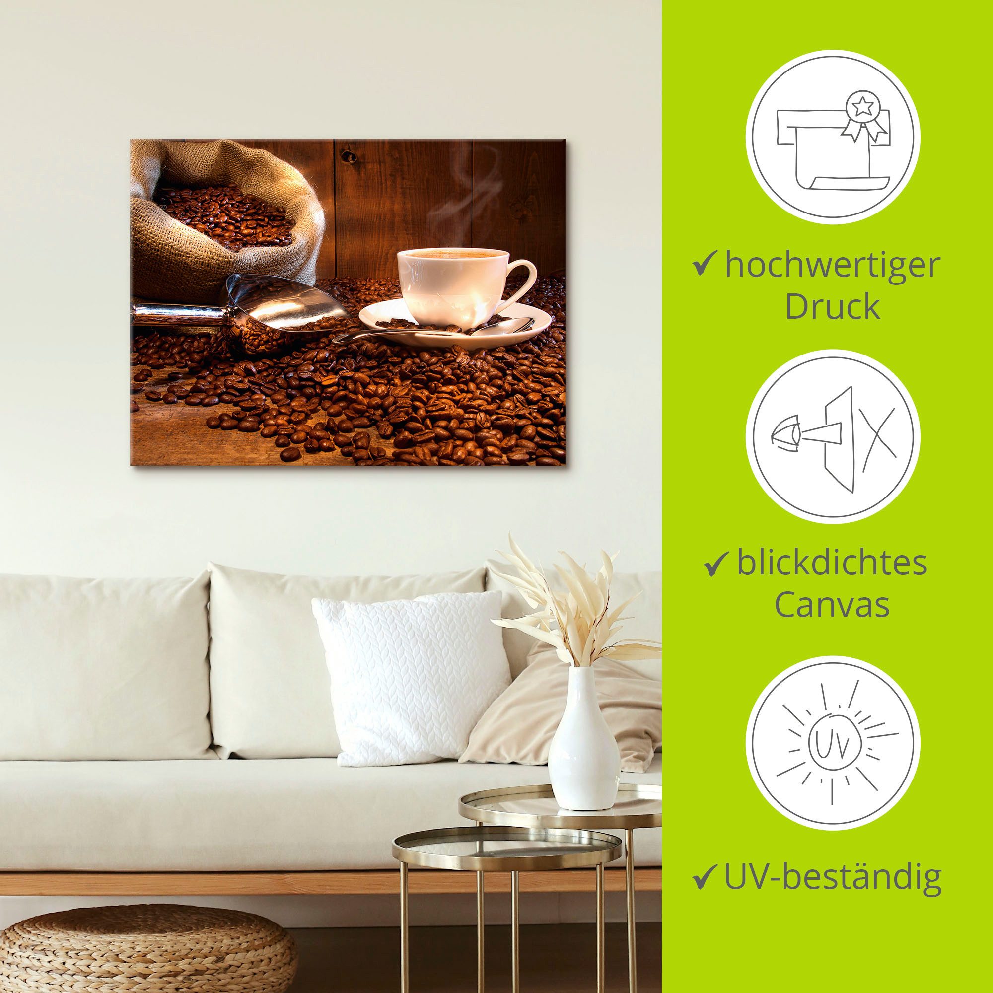 Artland Artprint op linnen Koffiekopje en linnen zak op tafel