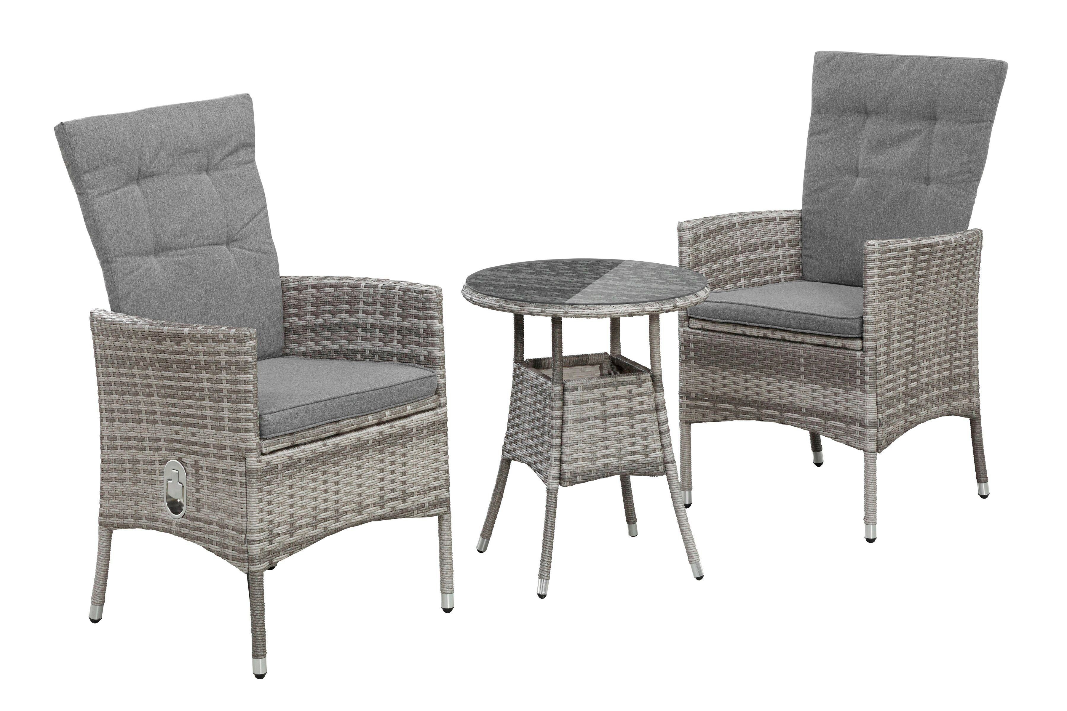 KONIFERA Tuin-eethoek Balkonset "Belluno" Polyrattan, stoelen zijn traploos verstelbaar, grijs, staal (set, 5-delig)