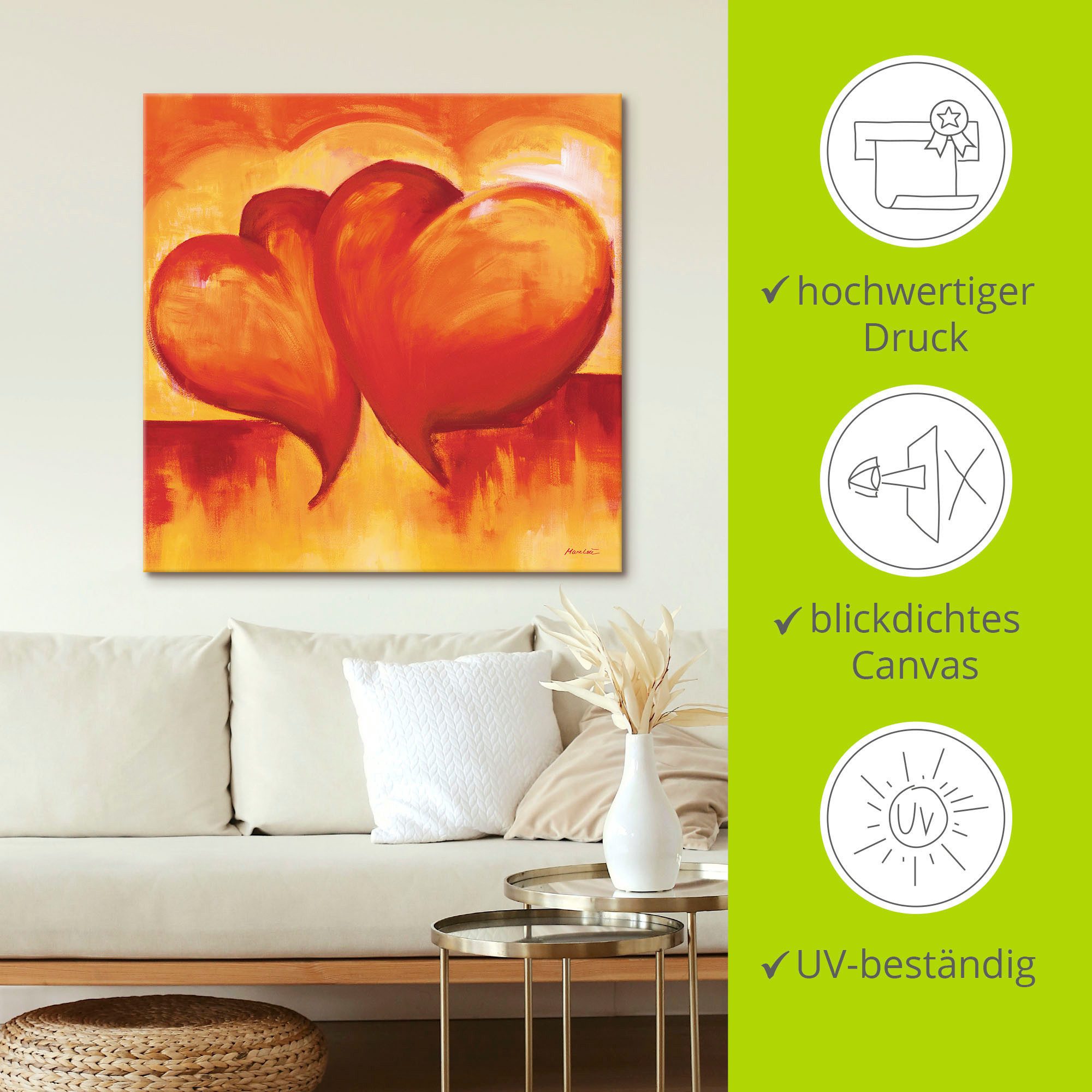 Artland Artprint Abstracte harten - oranje als artprint op linnen, poster in verschillende formaten maten