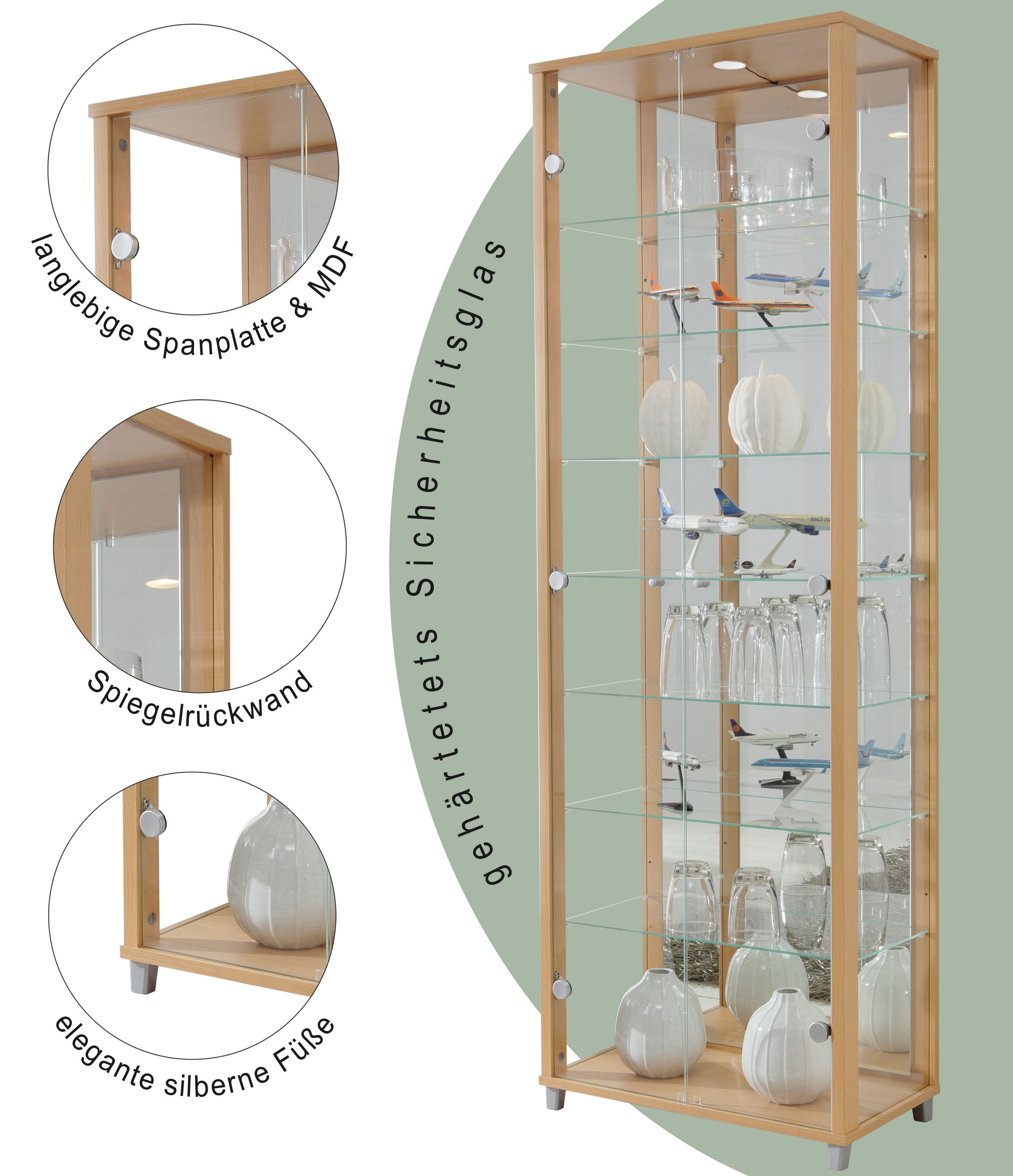 fif möbel Vitrinekast OPTIMA Staande vitrine/glasvitrine met 2 glazen deuren, perfect voor verzamelaars, verzamelvitrine