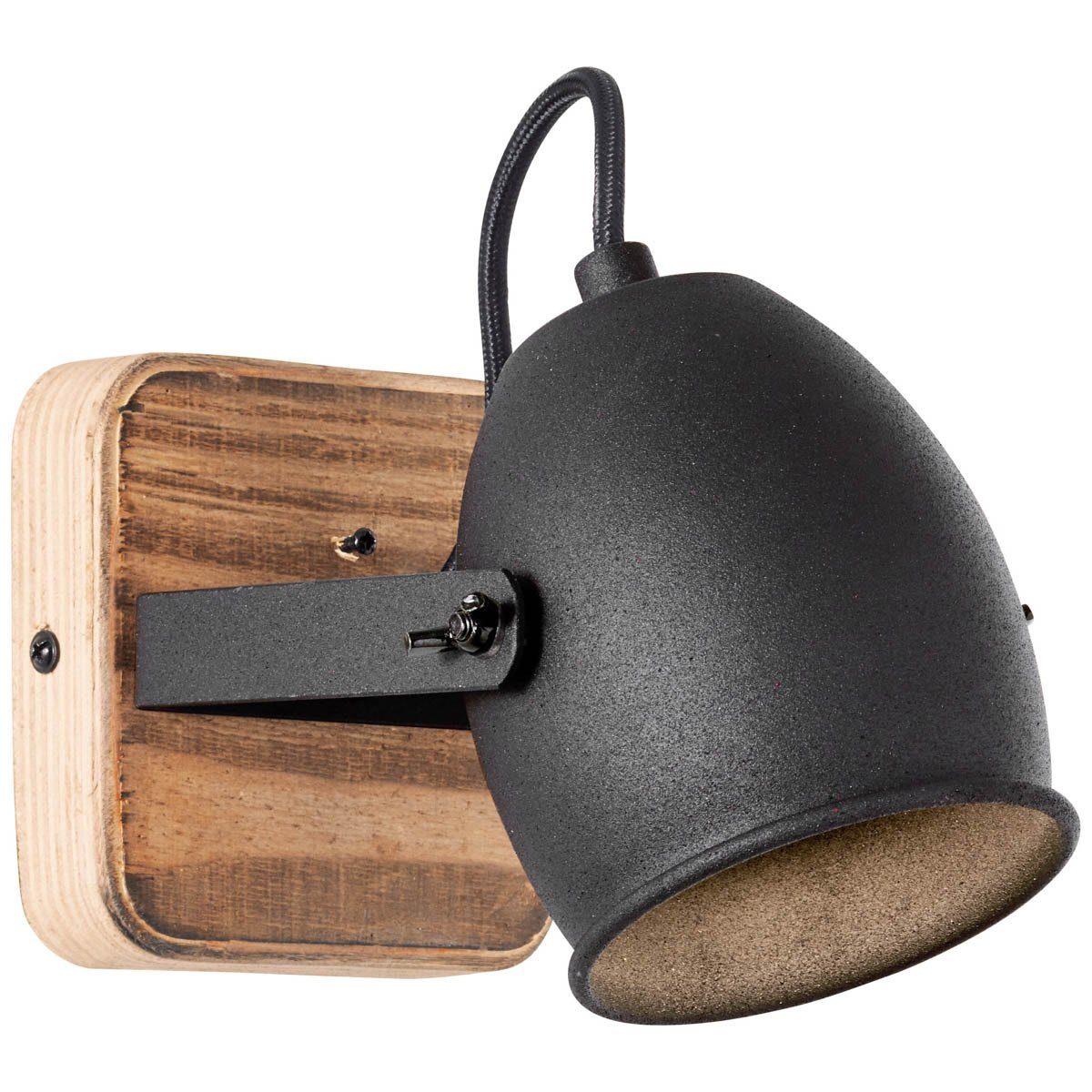 Brilliant Leuchten Wandlamp Crowton 13 cm hoogte, 21 cm uitsteek, gu10, draaibaar, metaal/hout, zwart/hout (1 stuk)