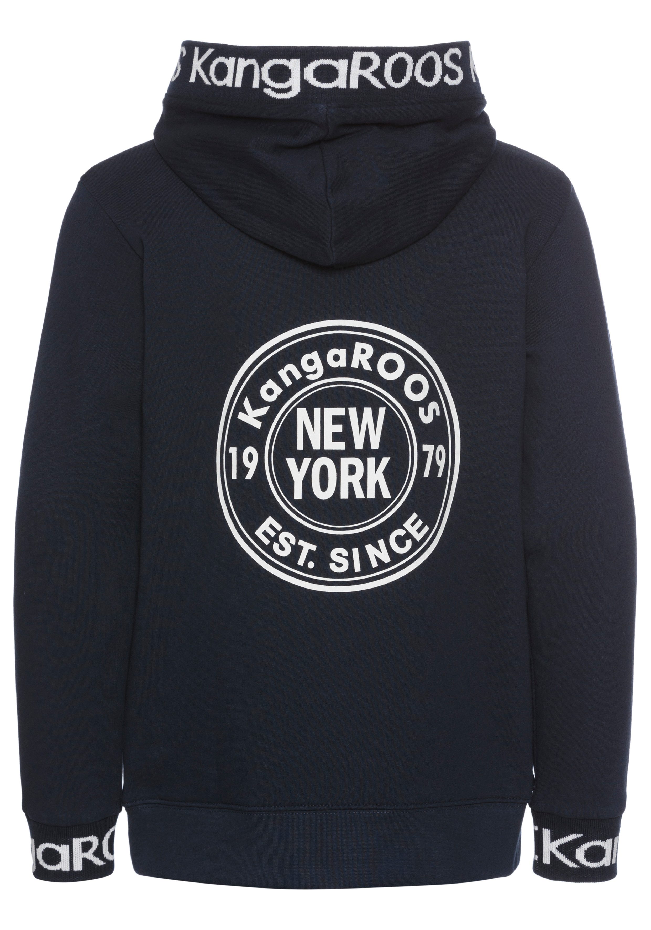 KangaROOS Hoodie Rugprint en logo-opdrukken op de boorden