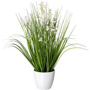 creativ green kunstgras bloemen-grasmix in witte kunststof houder wit