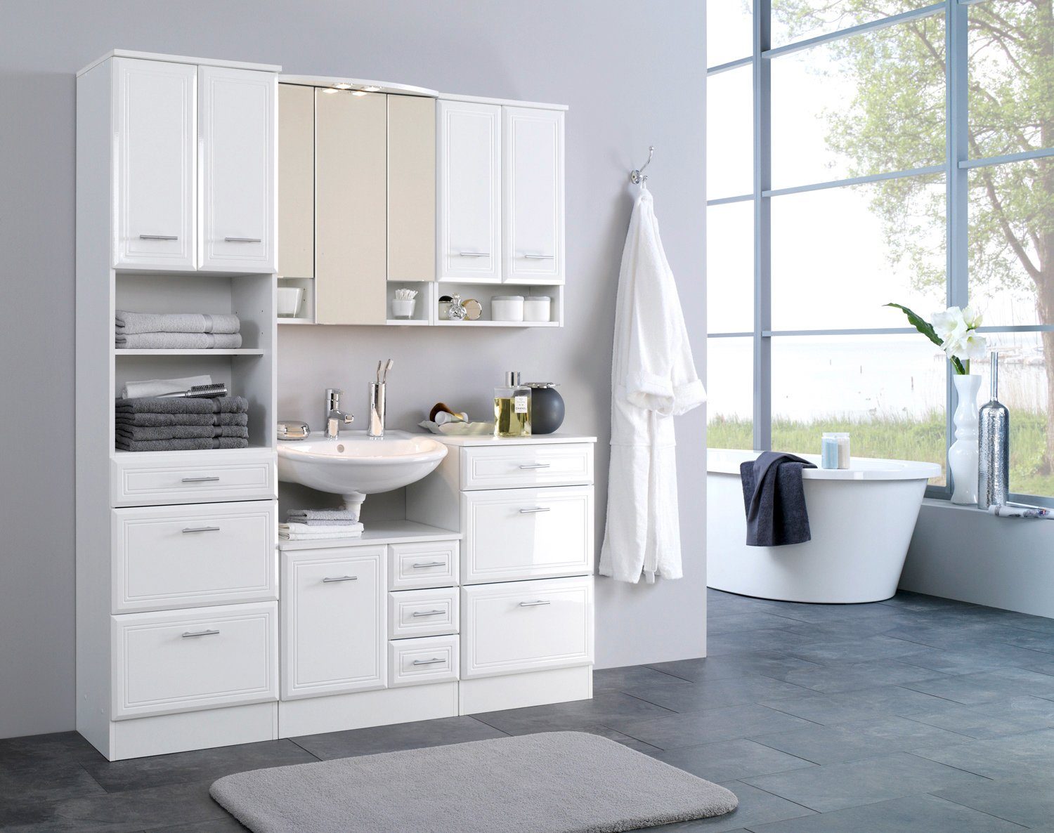welltime Hangend kastje Napels Breedte 50 cm, met hoogglansfronten en elegant freeswerk