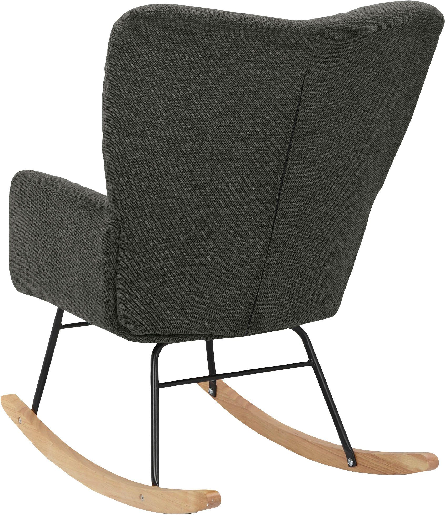 INOSIGN Schommelstoel Anika, ophaalstoel woonkamer met functie Zacht verdikte zitting en rugleuning, poten van metaal en hout, zithoogte 48 cm (1 stuk)